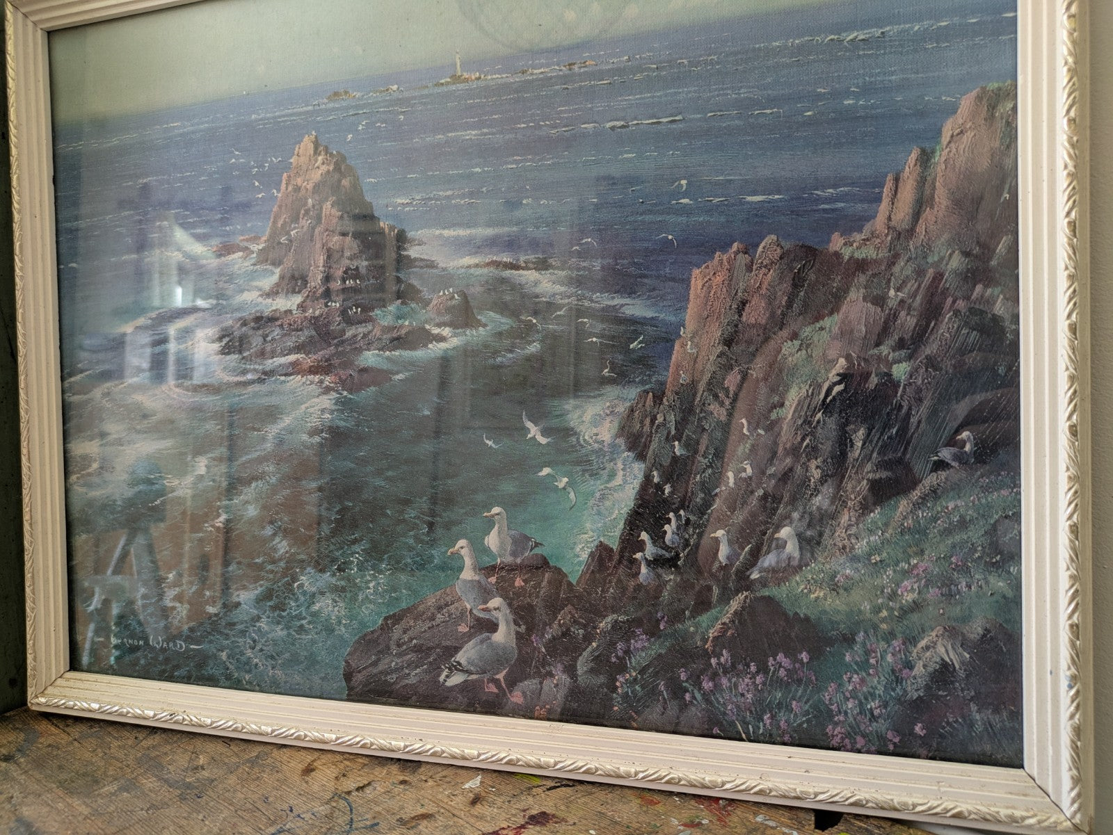 Vintage 1960s Print of "Armed Knight" Painting by Vernon Ward Retro Seascape 