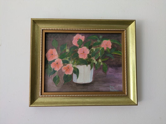 Vintage Still Life Painting Flowers Acrylic Amy blockley Signed Glazed Framed Vg