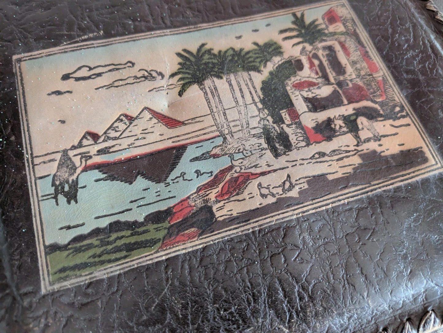 Vintage 1940s WW11 Egyptian Leather Brown Large Photo Album Full Ephemera Photos
