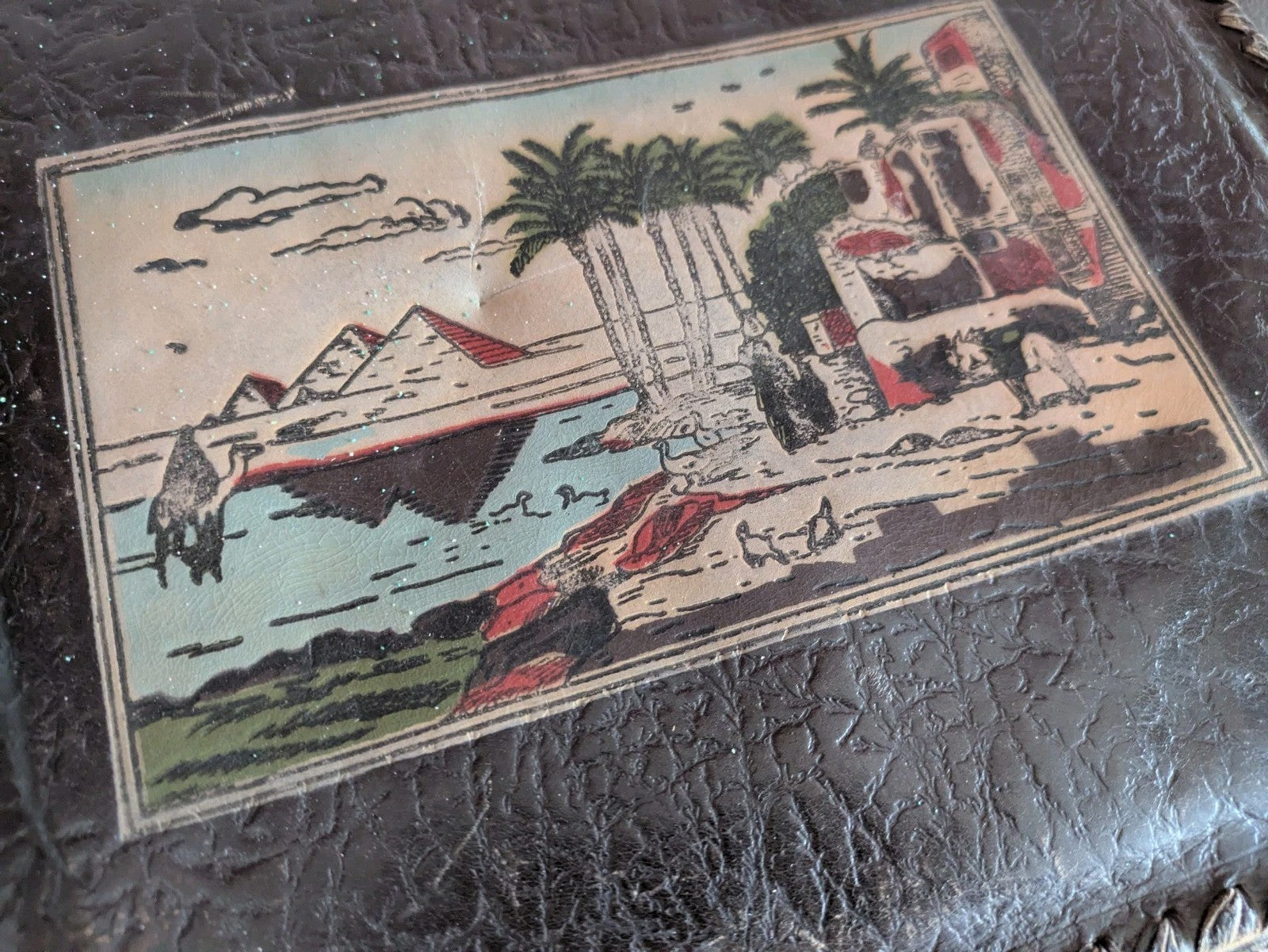 Vintage 1940s WW11 Egyptian Leather Brown Large Photo Album Full Ephemera Photos