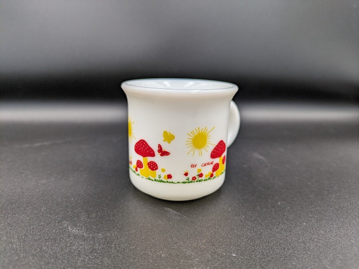 Cerve Italy Vtg Mushroom Garden Espresso Mug Cup x1 Milk Glass Hazel Atlas Style