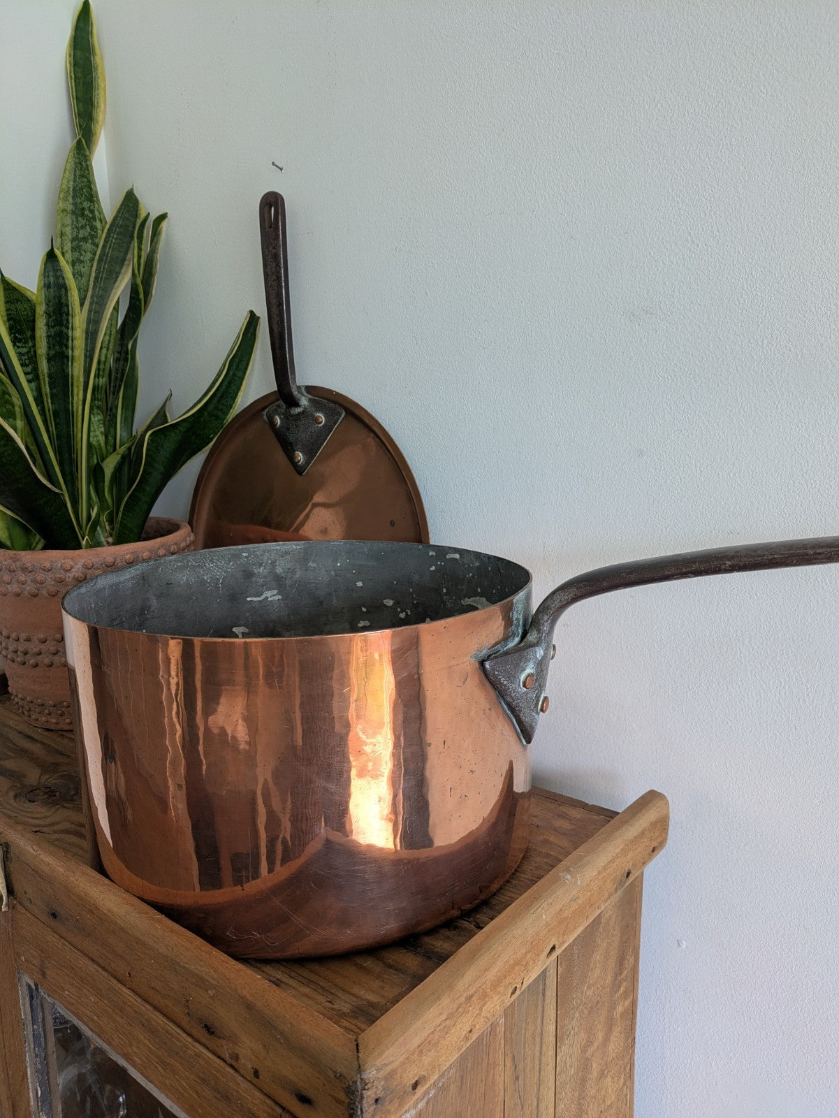 X Large Antique Georgian Copper Sauce Pan 6.9kg 32D 18.7H XL Huge Chef Cooking