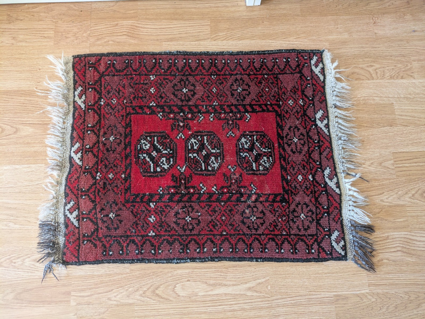 Vintage Oriental Turkish Wool Rug Red Tones 52cm x 64cm Eastern Kayam Carpet 