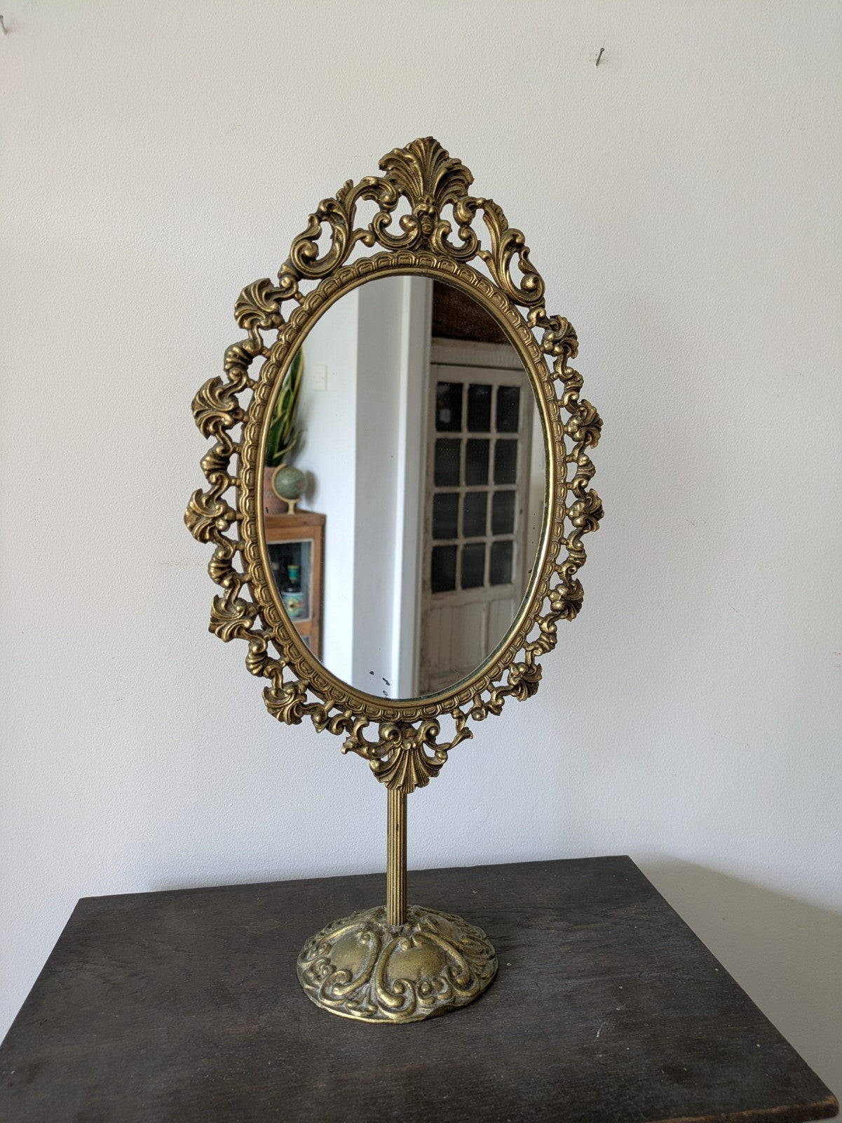 Antique Vintage Oval Dressing Cast Metal Table Vanity Swing Mirror French Style