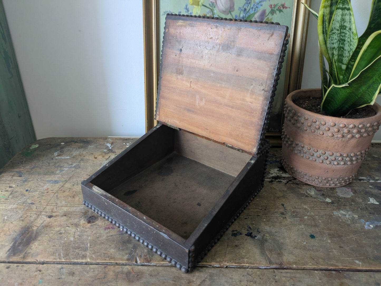 Antique Vintage Students Table Top Writing Slope Bobbin Small Box Stationary Old