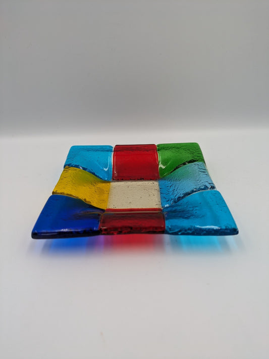 Murano Glass Fused Trinket Dish A. Dal Borgo Venezia Candy Square Color Block