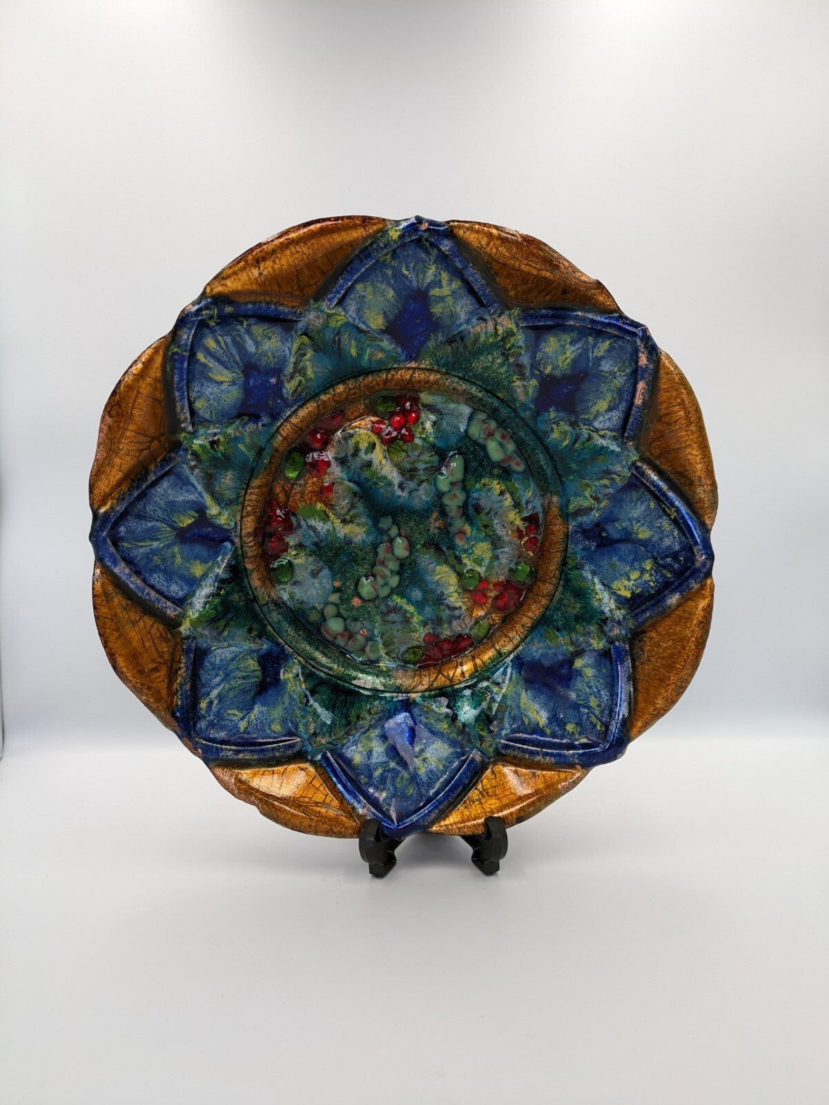 J Capó Enamel Painted Esmaltes Copper plate Dish Studio Art Signed Vgc XL 1960s