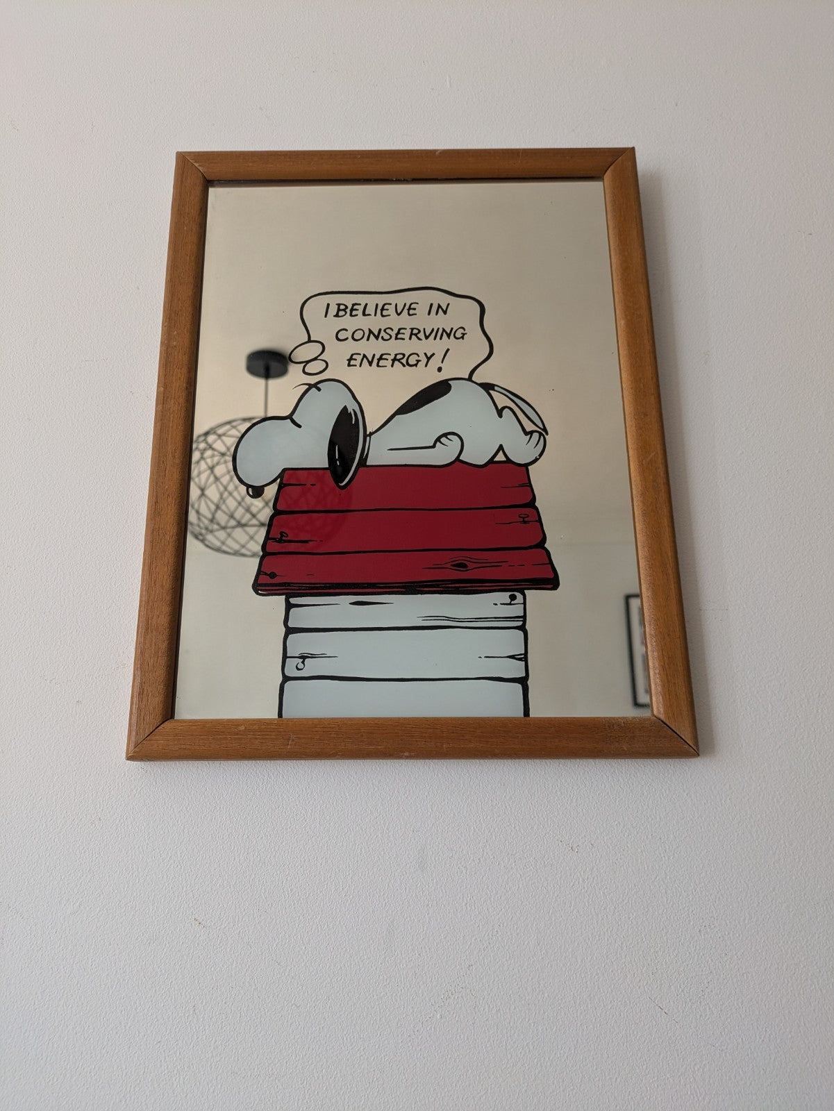 Vintage Snoopy Mirror Peanuts 1958 50’s I Believe In Conserving Energy 1950s VGC