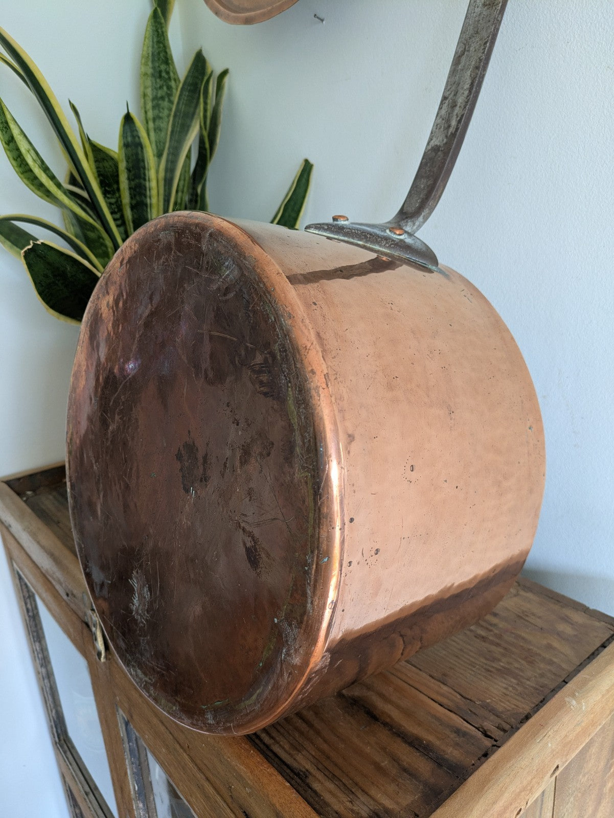 X Large Antique Georgian Copper Sauce Pan 6.9kg 32D 18.7H XL Huge Chef Cooking