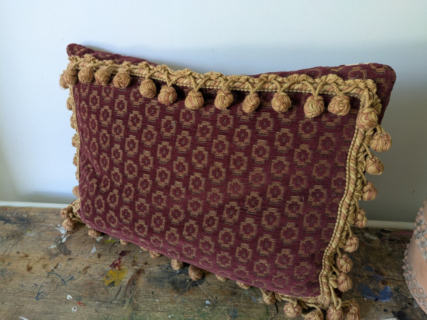 Vintage Sussex House Tapestry Cushion Rectangular Feather Pad Red Gold Heritage