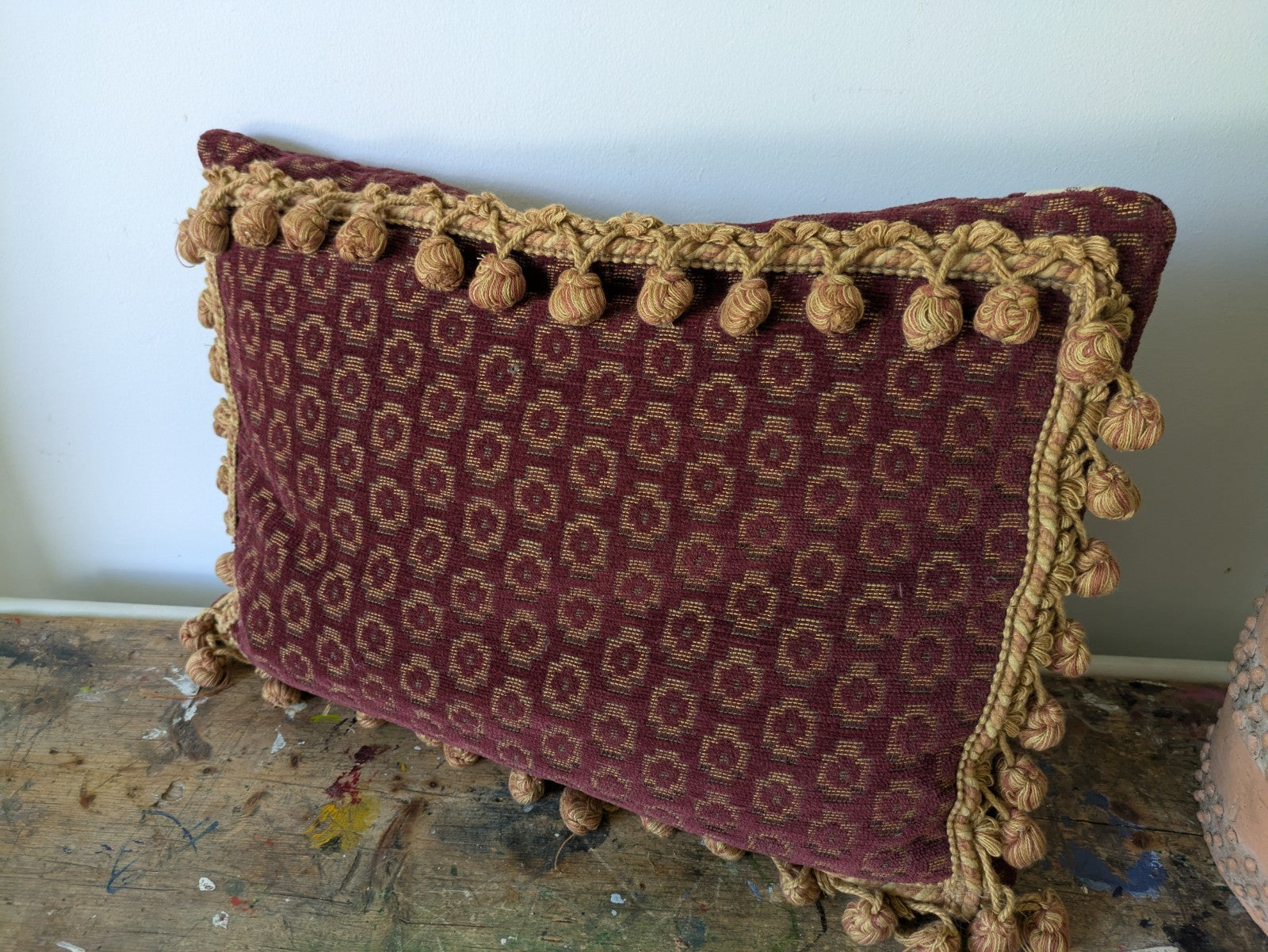 Vintage Sussex House Tapestry Cushion Rectangular Feather Pad Red Gold Heritage
