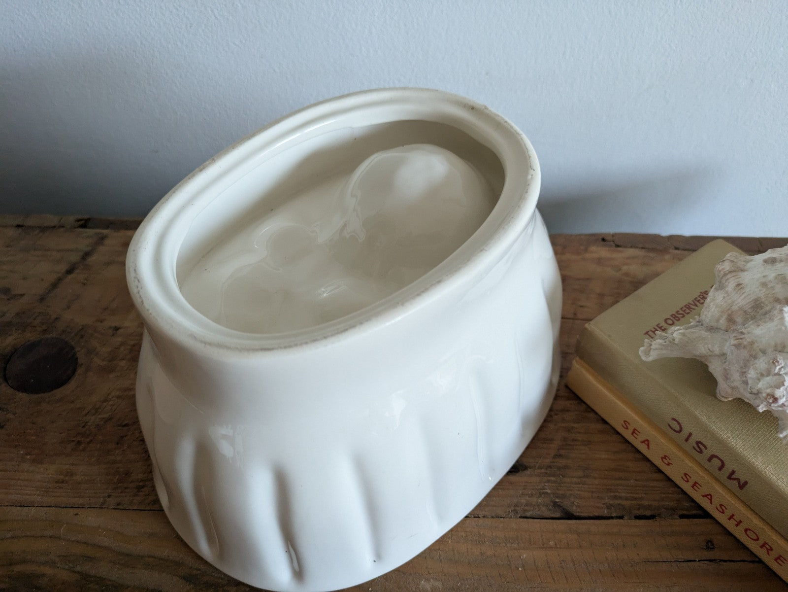 XL Antique White Jelly Mould Oval Ironstone with Rose Motif Victorian Impressed