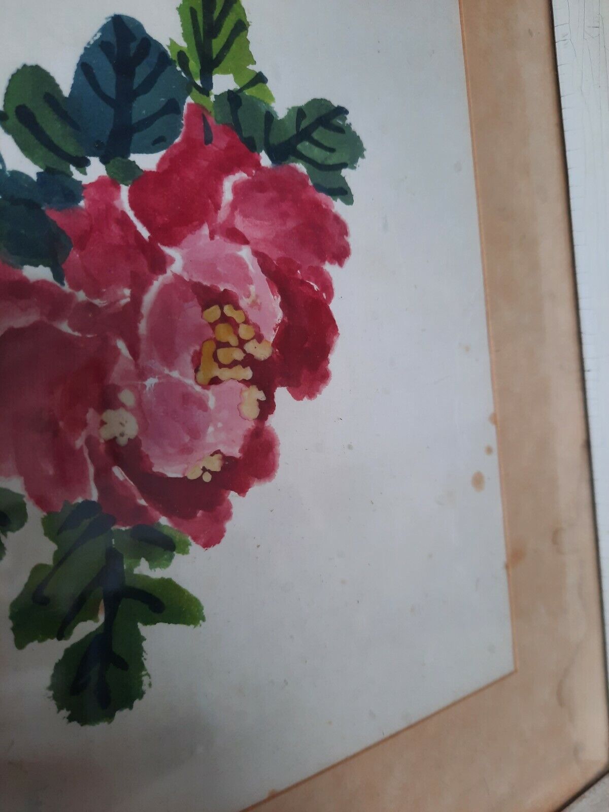 Original pink Peony Flowers. Chinese ink watercolour vintage Kim Yong Jin rare