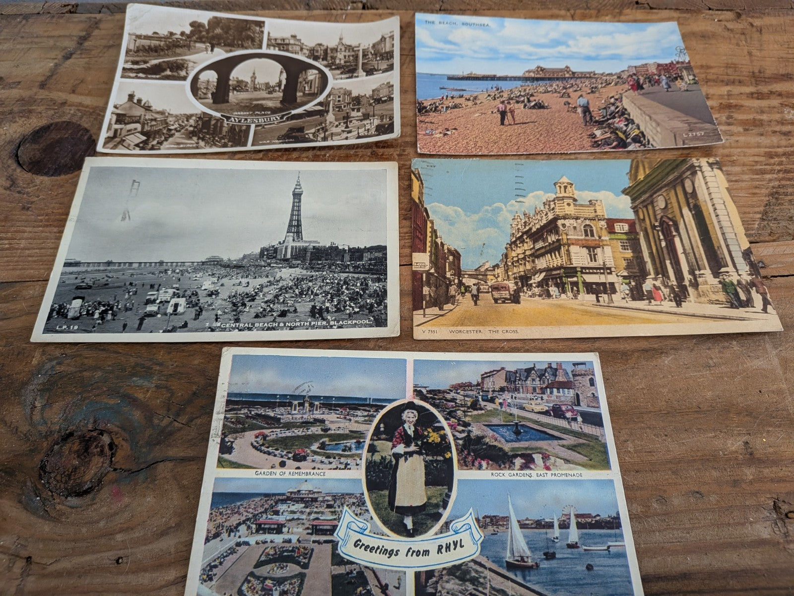 5x BLACKPOOL Vtg Vintage Rhyl Worcester Aylesbury Multi View Postcards 50s Stamp