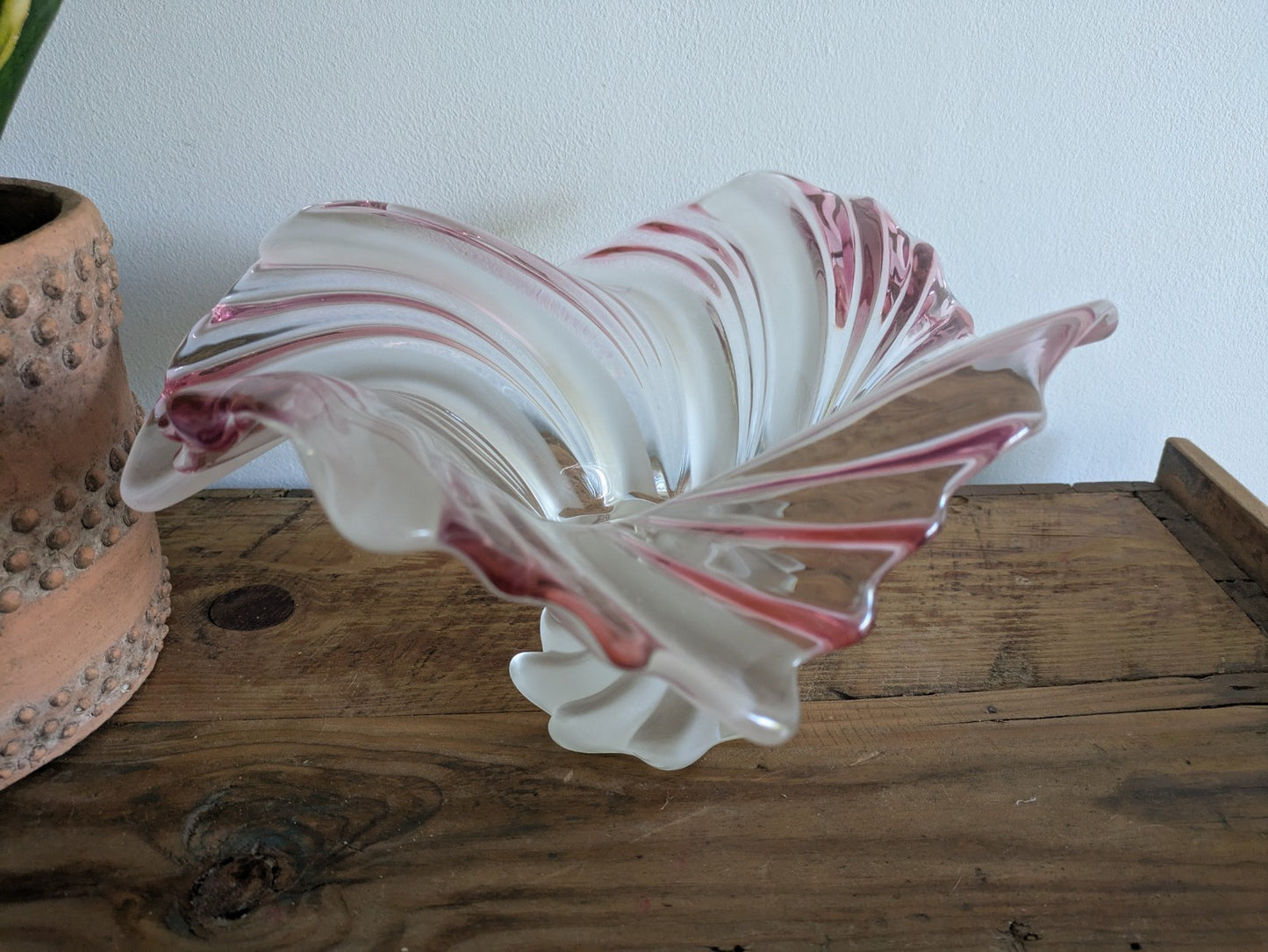 Vintage Walther Glass Belle Epoque Lead Crystal Foot Bowl 70s Red & White Large