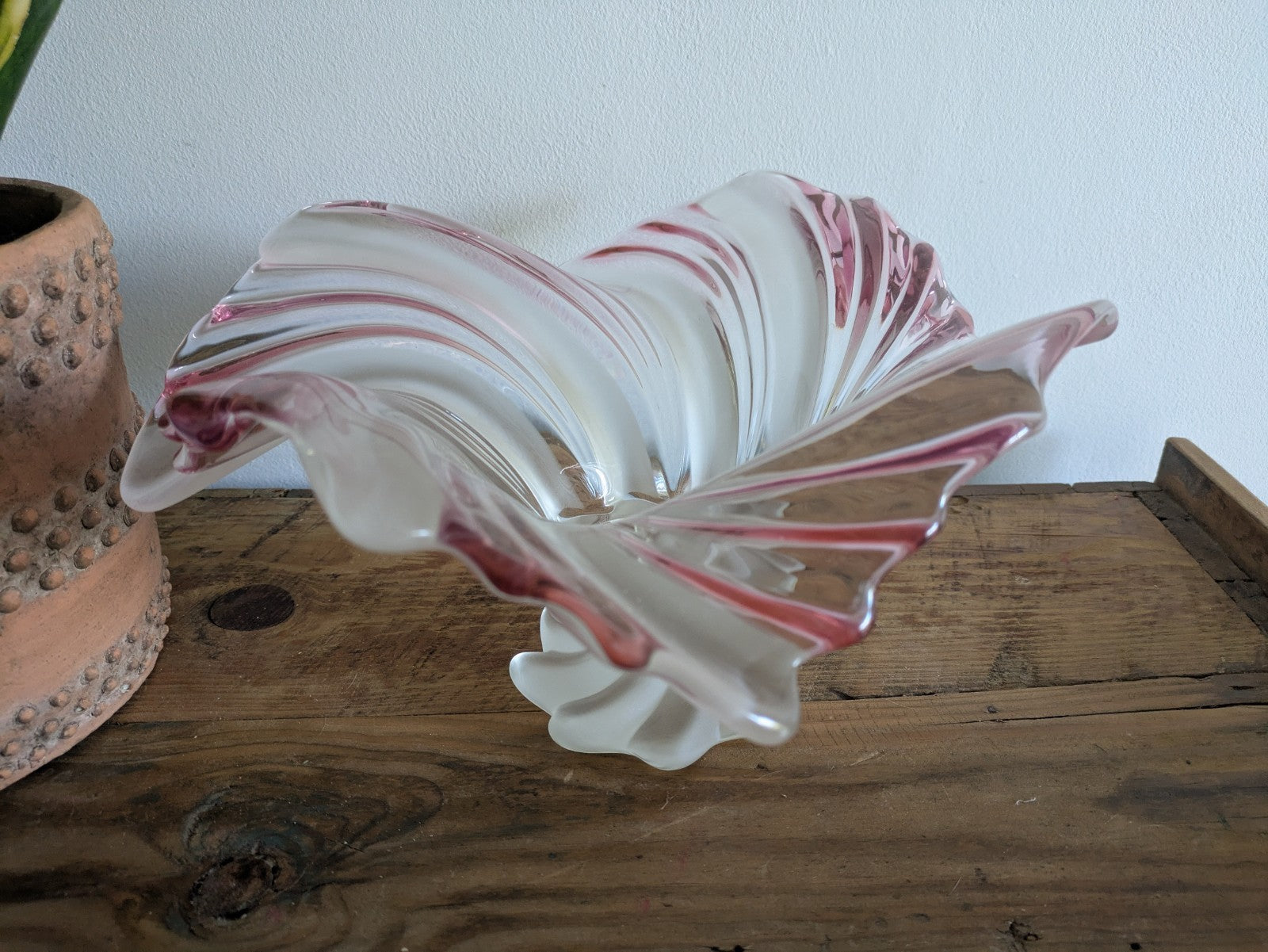 Vintage Walther Glass Belle Epoque Lead Crystal Foot Bowl 70s Red & White Large