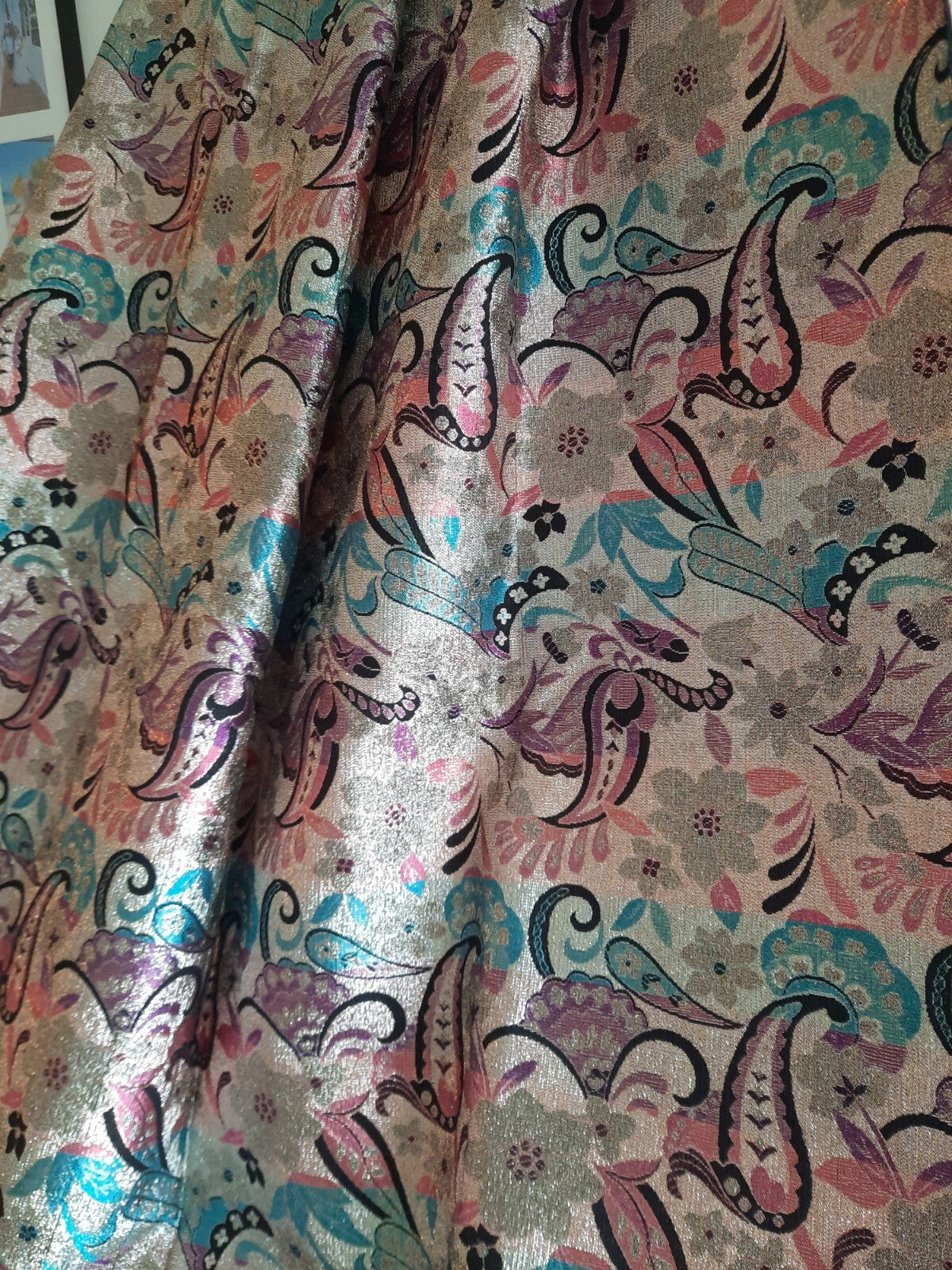 Vintage Retro Fabric Floral Paisley SPACE AGE Print Offcut 3.88M X .925M RARE MC