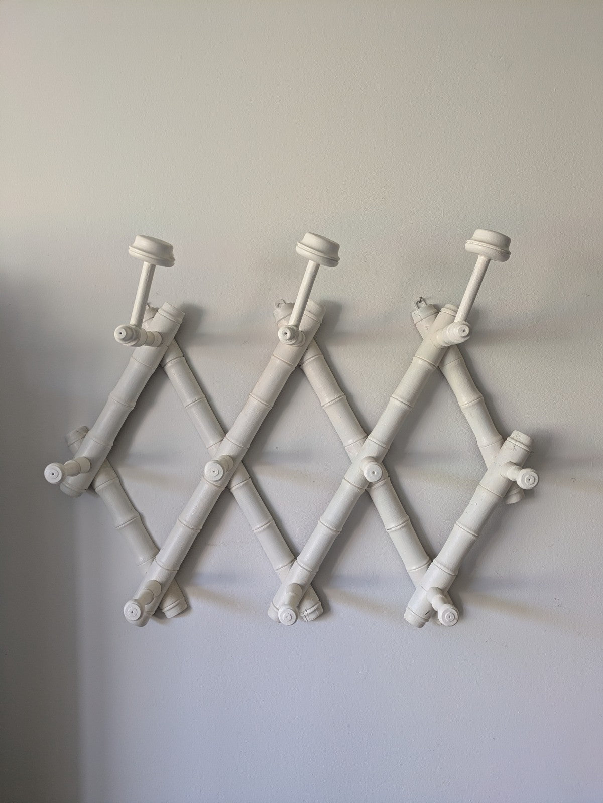 Vintage Wooden Folding Wall Hooks Coat Rack Faux Bamboo Boho French Antique Old.