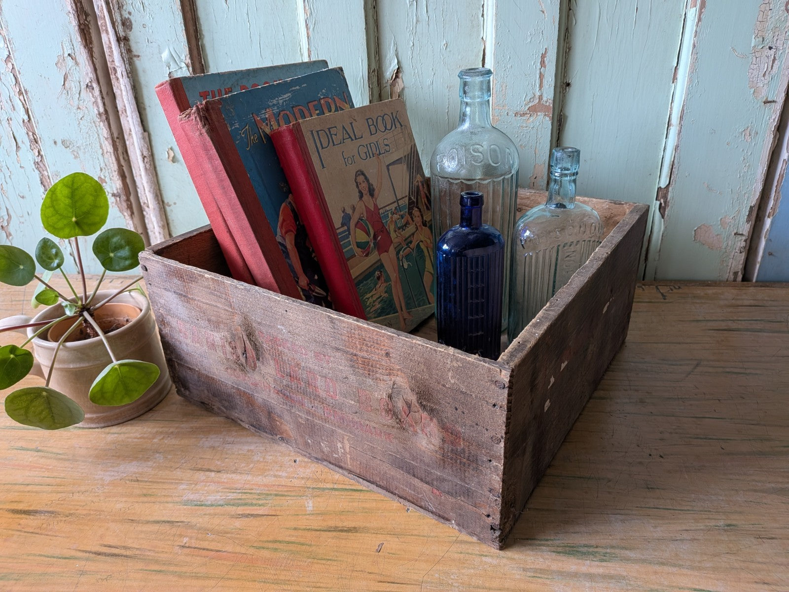 Vintage Danish Lard Board Wooden Box  Crate Storage Prop Kitchen Advertising 
