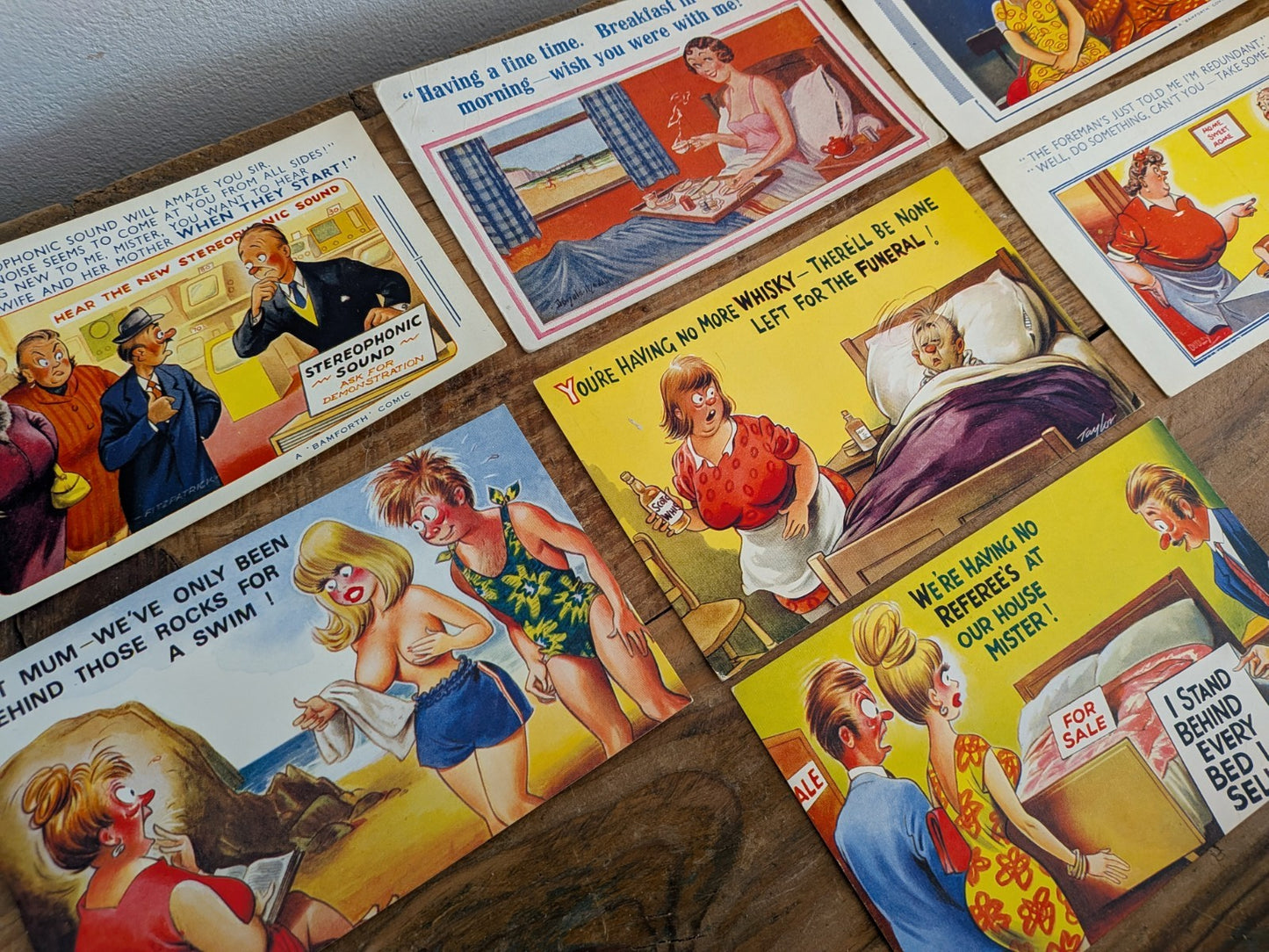 Collection Of 7 Vintage BAMFORTH Black Triangle Saucy Comic Humour Postcards Vgc