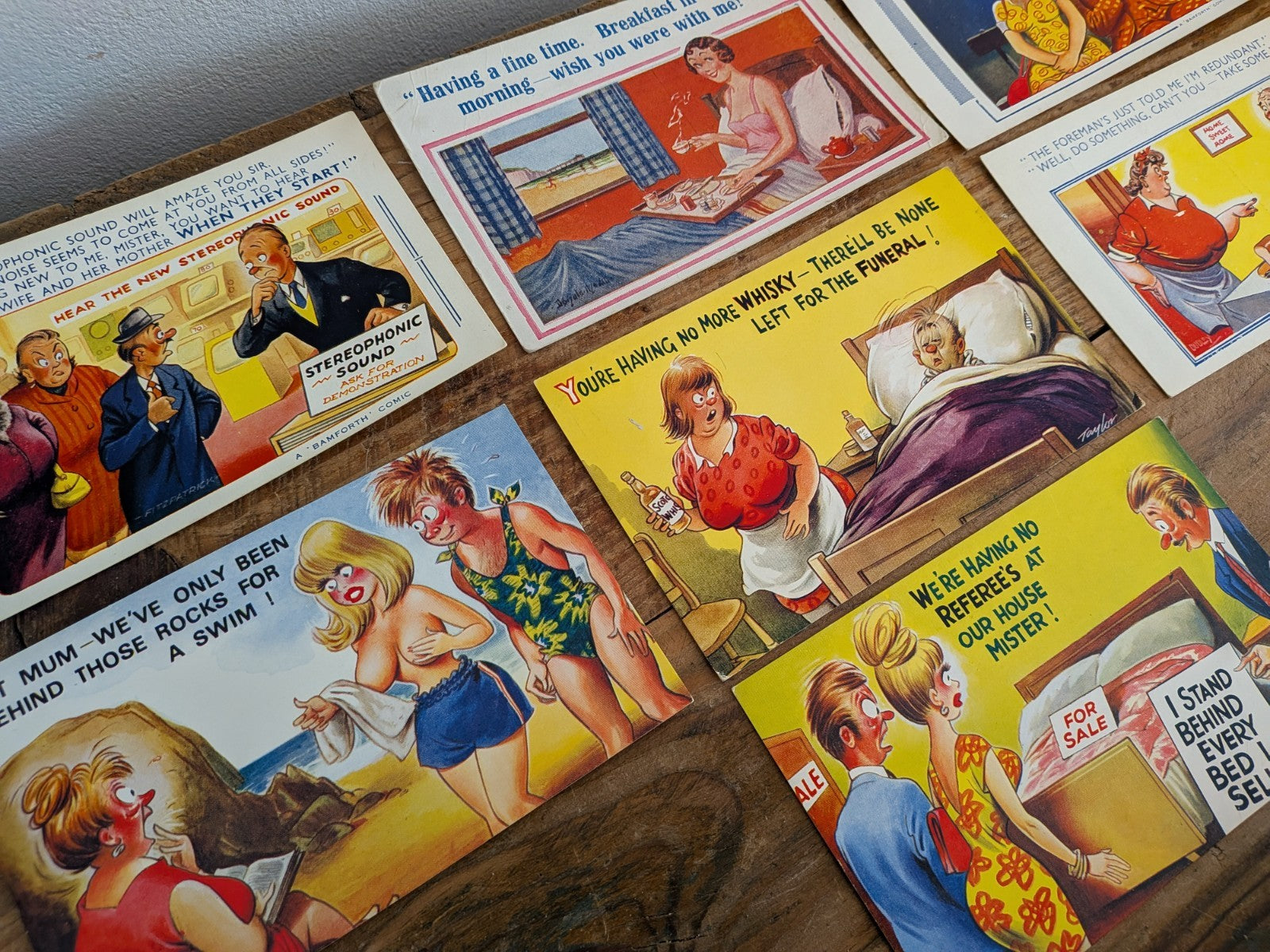 Collection Of 7 Vintage BAMFORTH Black Triangle Saucy Comic Humour Postcards Vgc