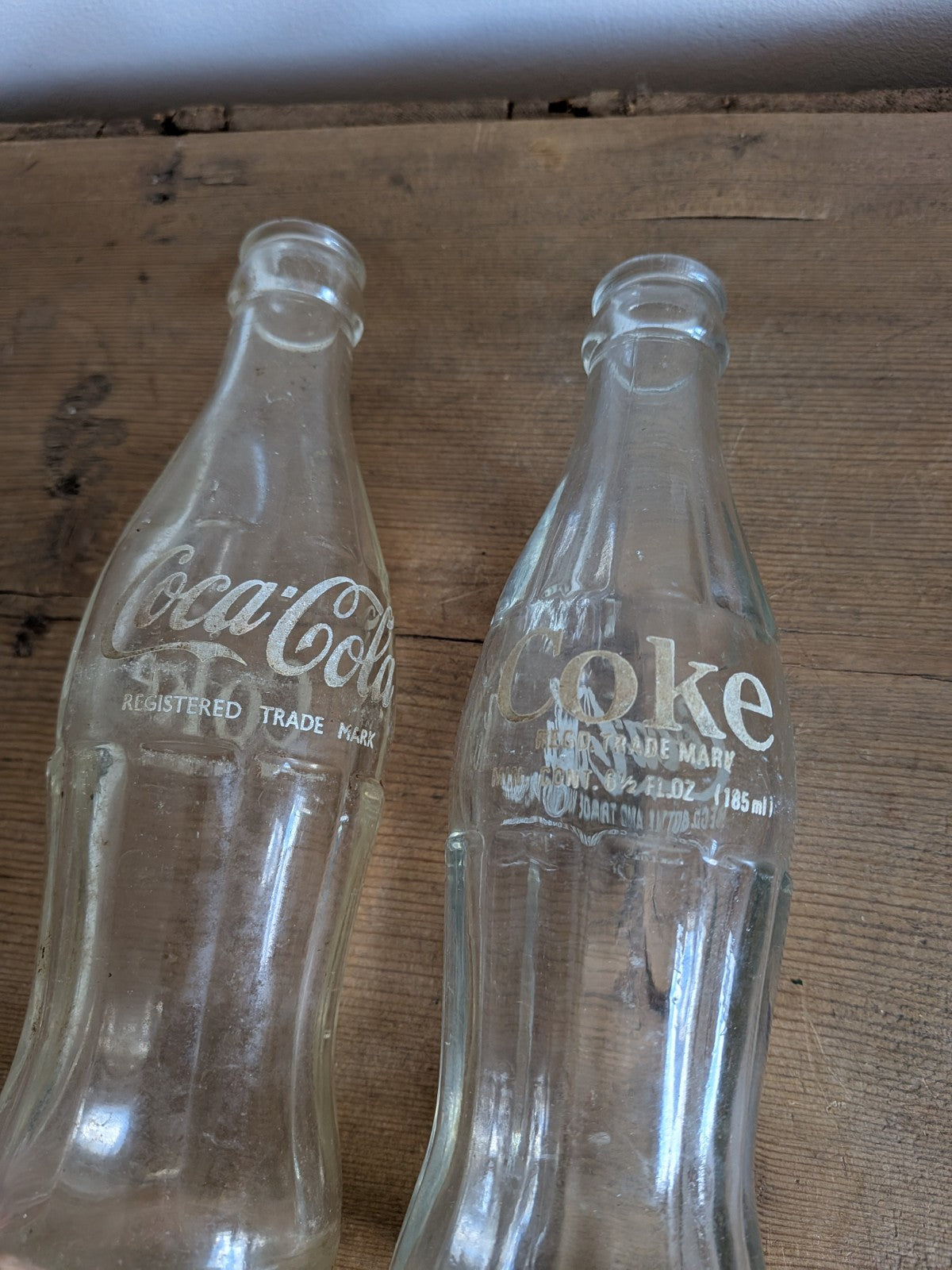 2x Coca-Cola White ACL Bottle, 0.185 Liters 1970s Coke Bottles Vintage Retro Vgc