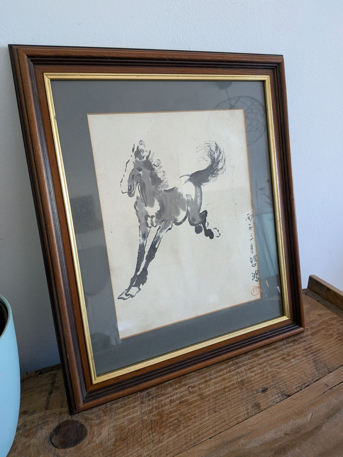 XU BEIHONG 徐悲鴻 Painting 'Horse' Collectible Chinese Art Asian Ink Frame Vintage 
