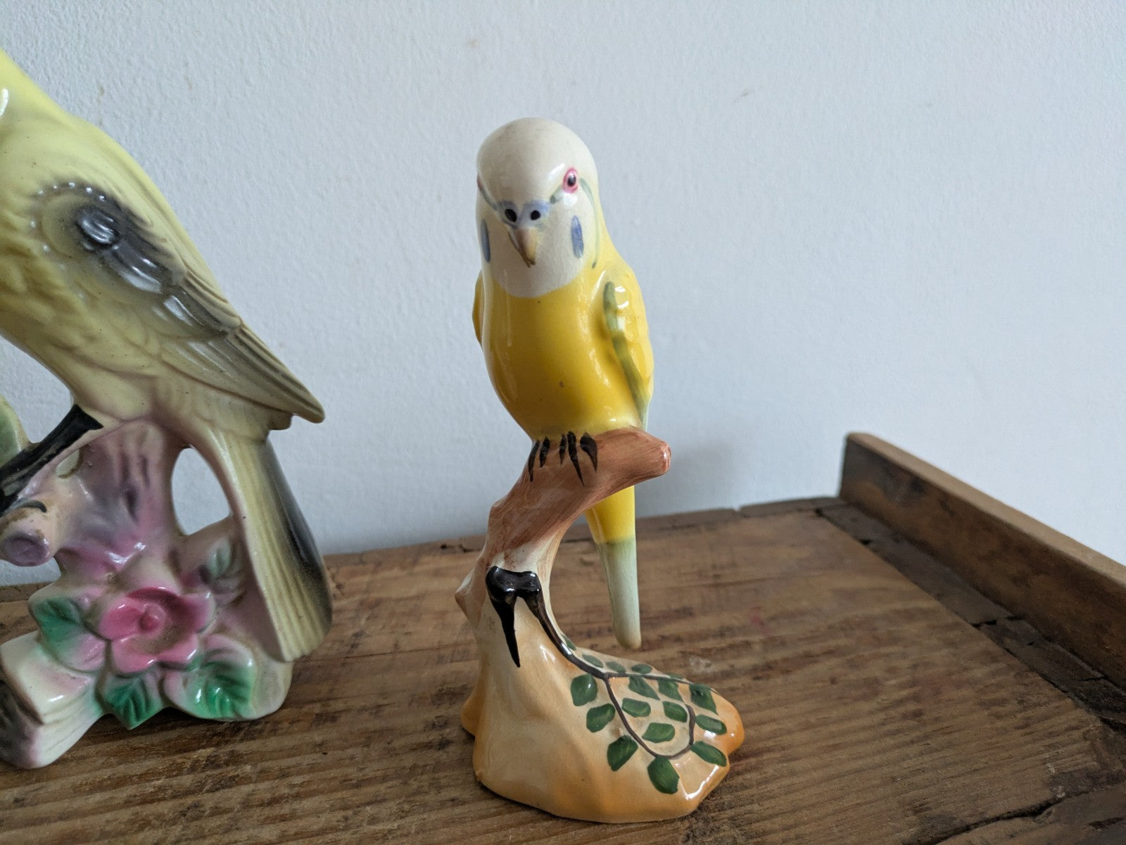 3x Rare Lot Yellow Budgie Mid Century Bird Retro Ceramic Figurine Ornament Vtg