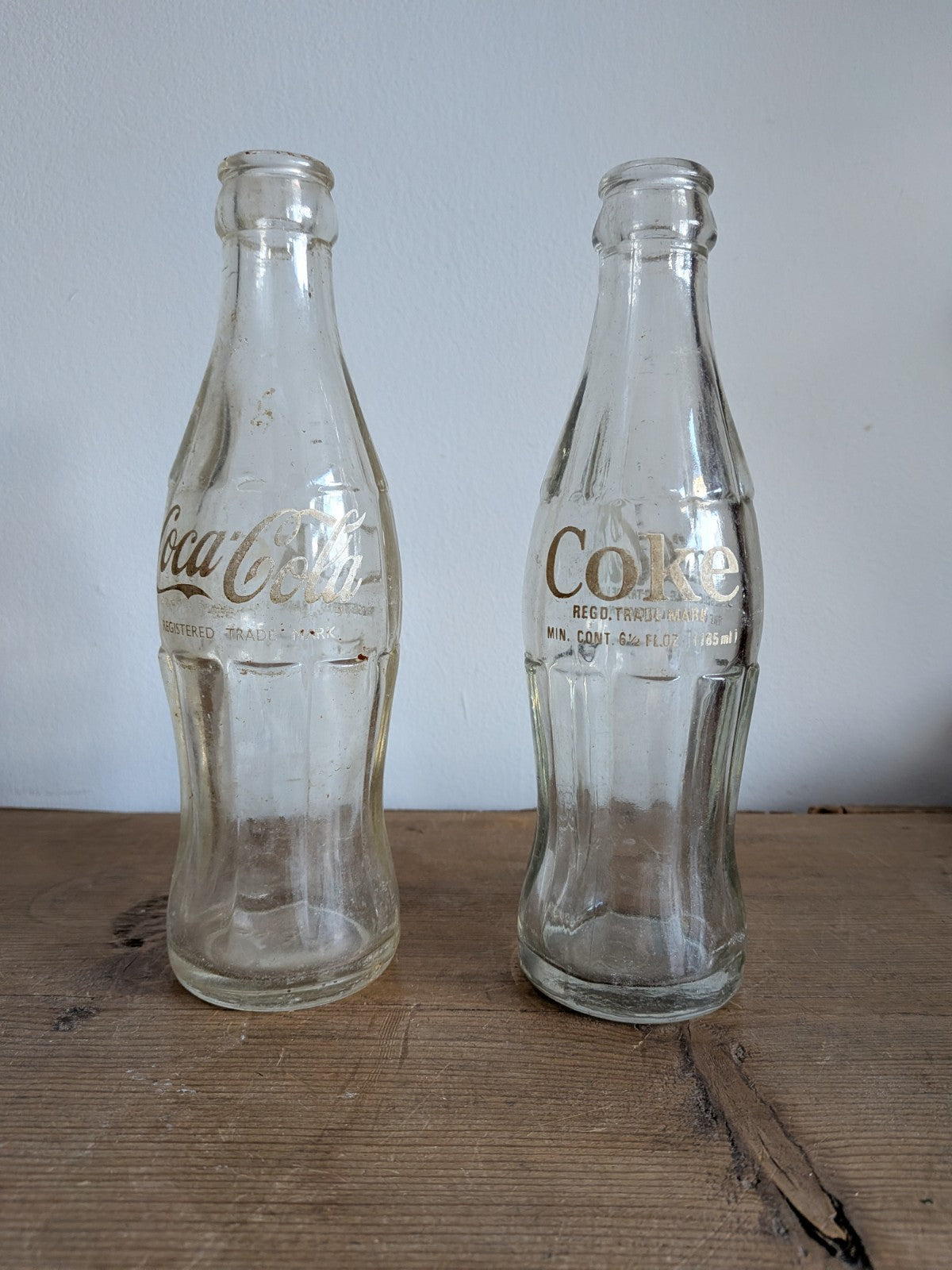 2x Coca-Cola White ACL Bottle, 0.185 Liters 1970s Coke Bottles Vintage Retro Vgc