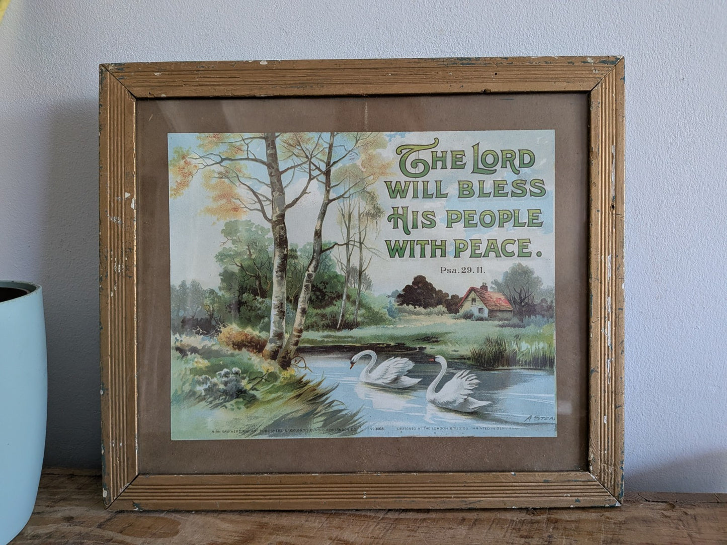 Antique Victorian Print in Original Frame, 1890's, Birn Bros Religious Text Lord