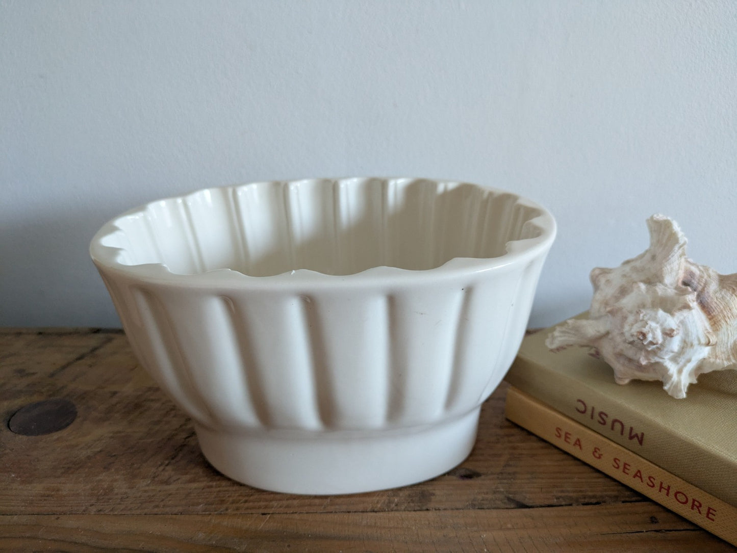 XL Antique White Jelly Mould Oval Ironstone with Rose Motif Victorian Impressed