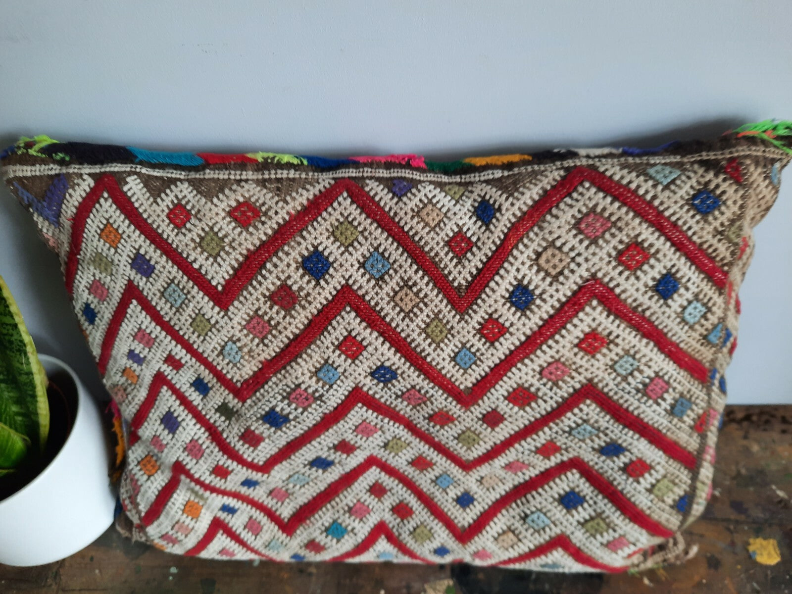 ANTIQUE Vintage aztec BOHO KILIM ORIGINAL Cushion geometric tribal woven SADDLE 