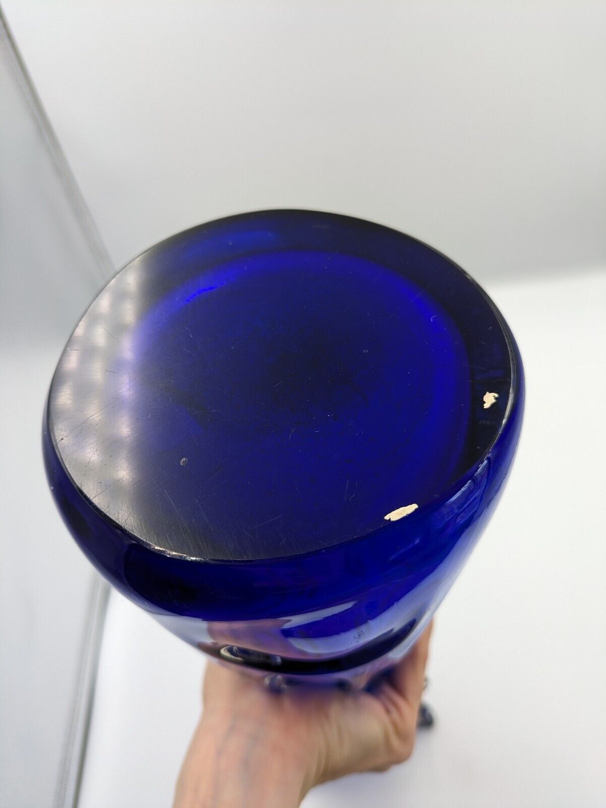 Vintage Bohemian Large Glass Vase By Jan Beranek, Skrdlovice Colbalt Blue 1960’s