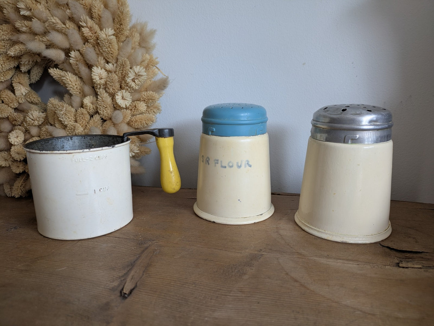 Tala Vintage Enamel Flour Sifter And Two Shakers Retro Kitchenalia Baking Prop