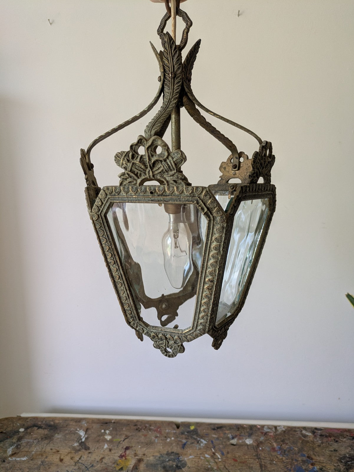Vintage Antique French Rococo Style Brass Hall Lantern Pendant Ceiling Light Vgc