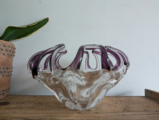 Egermann Bohemian Glass Purple Flower Shaped Art Glass Bowl Czech Republic Vtg