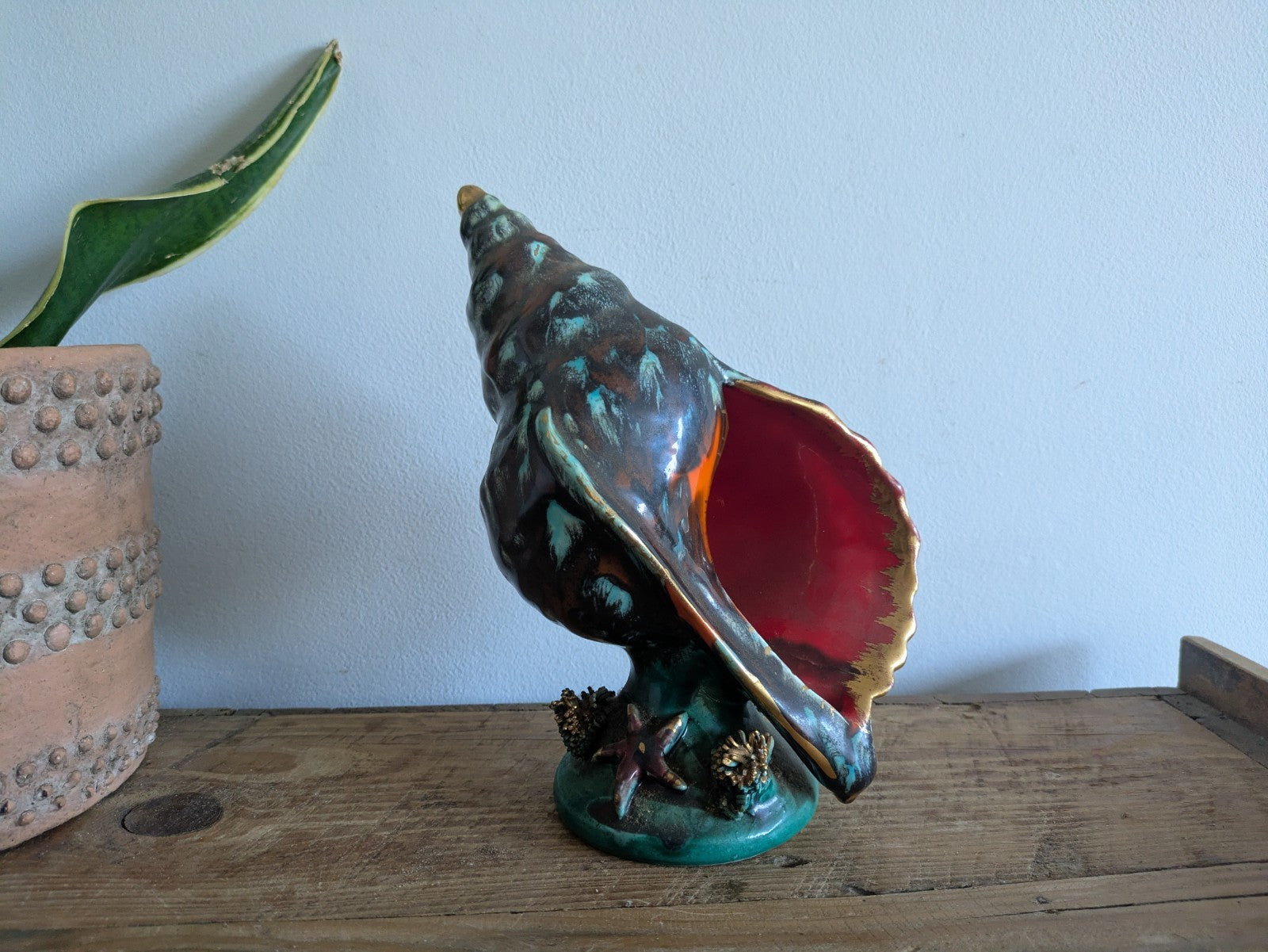 Superb Table Lamp Vallauris Ceramic Under The Sea Conch Shell French Coral VTG