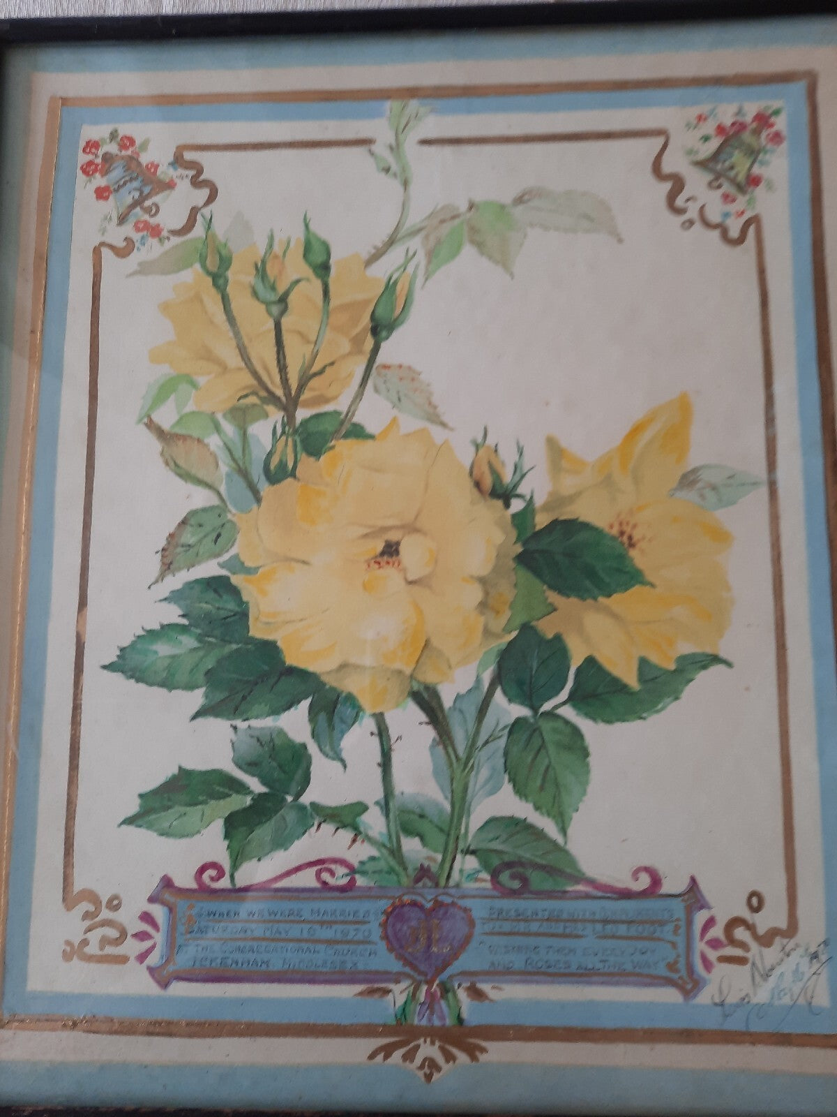 1970s Original Vintage Still Life Of Roses Painting Hand Dye Yellow Wedding Rare