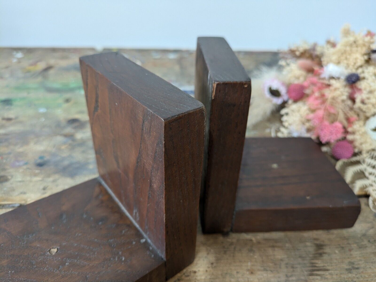 Original Oak Art Deco Antique Bookends Book Ends design vintage pair old vtg