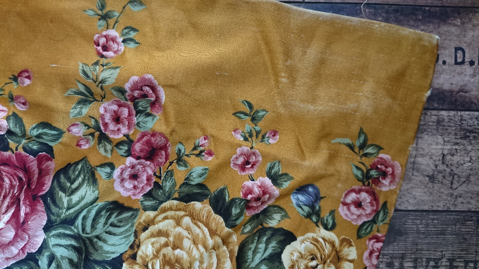 Vintage Cravendale Floral Curtain SINGLE W236cm D161cm Satin mustard yellow