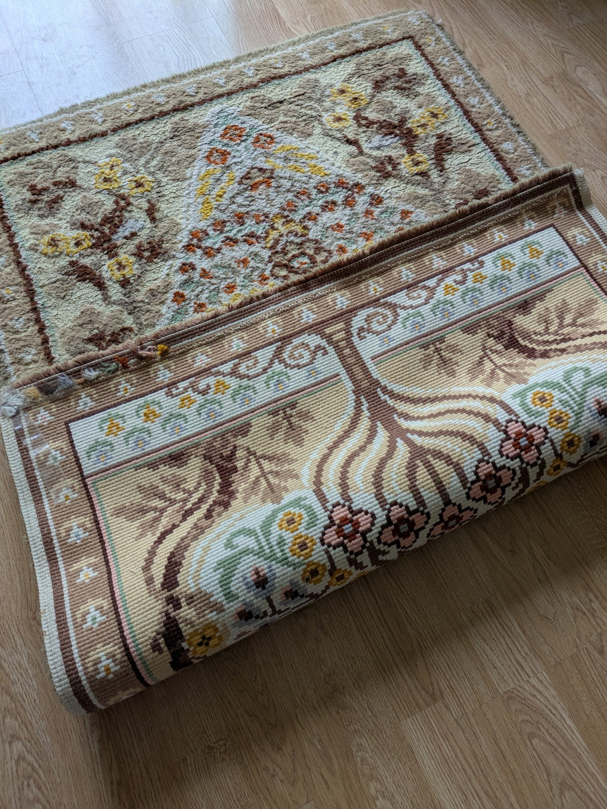 rug quality carpet fireside Tree Of Life vintage retro rectangular old rare Vgc