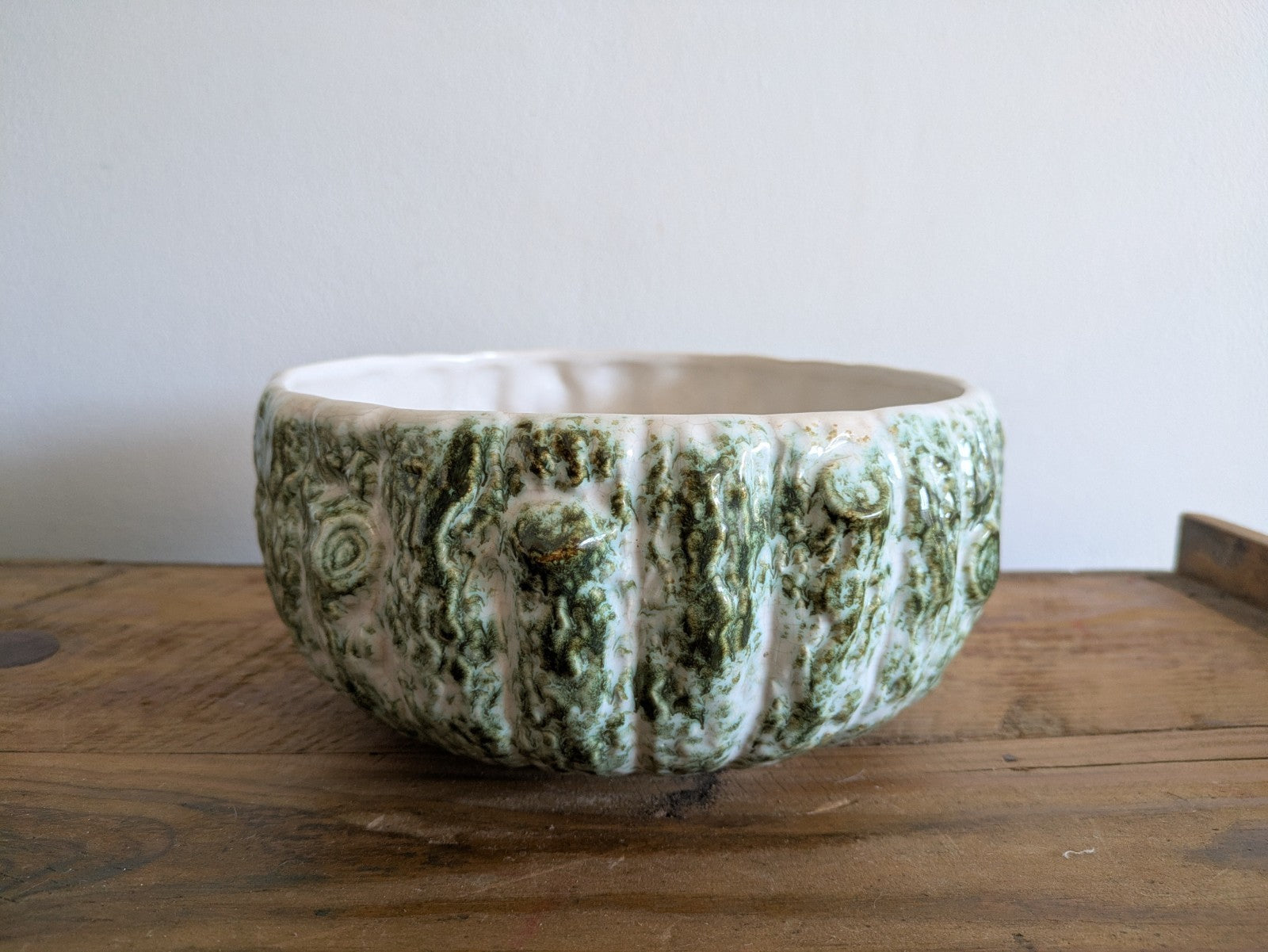 Sylvac Tree Bark Green Pottery Bowl Woodland Glaze Log Planter Vintage Mantle