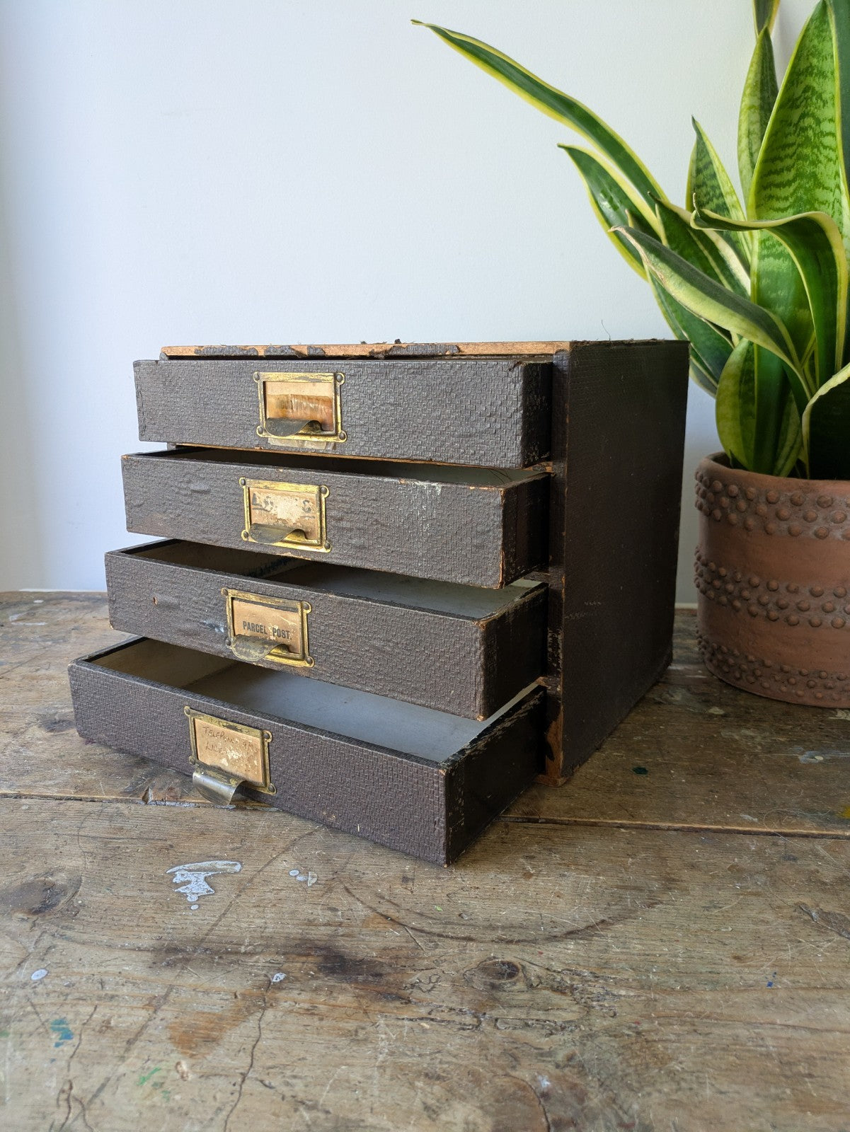 Vintage 4 Drawer Stationary Drawers Box Display Cabinet Industrial Office Desk 