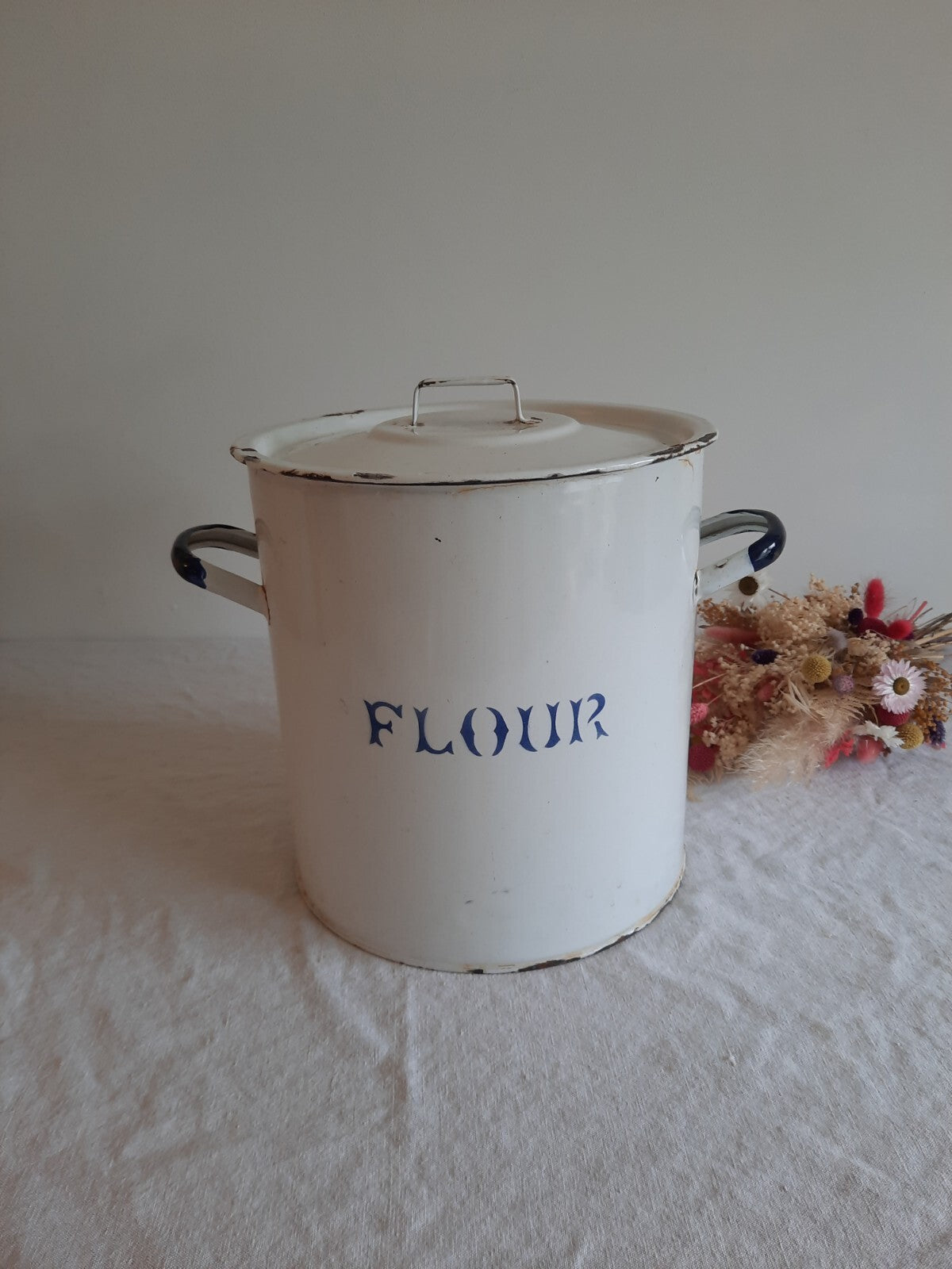 Antique / Vintage Enamel Flour Bin Storage Container Kitchen Display Early Retro