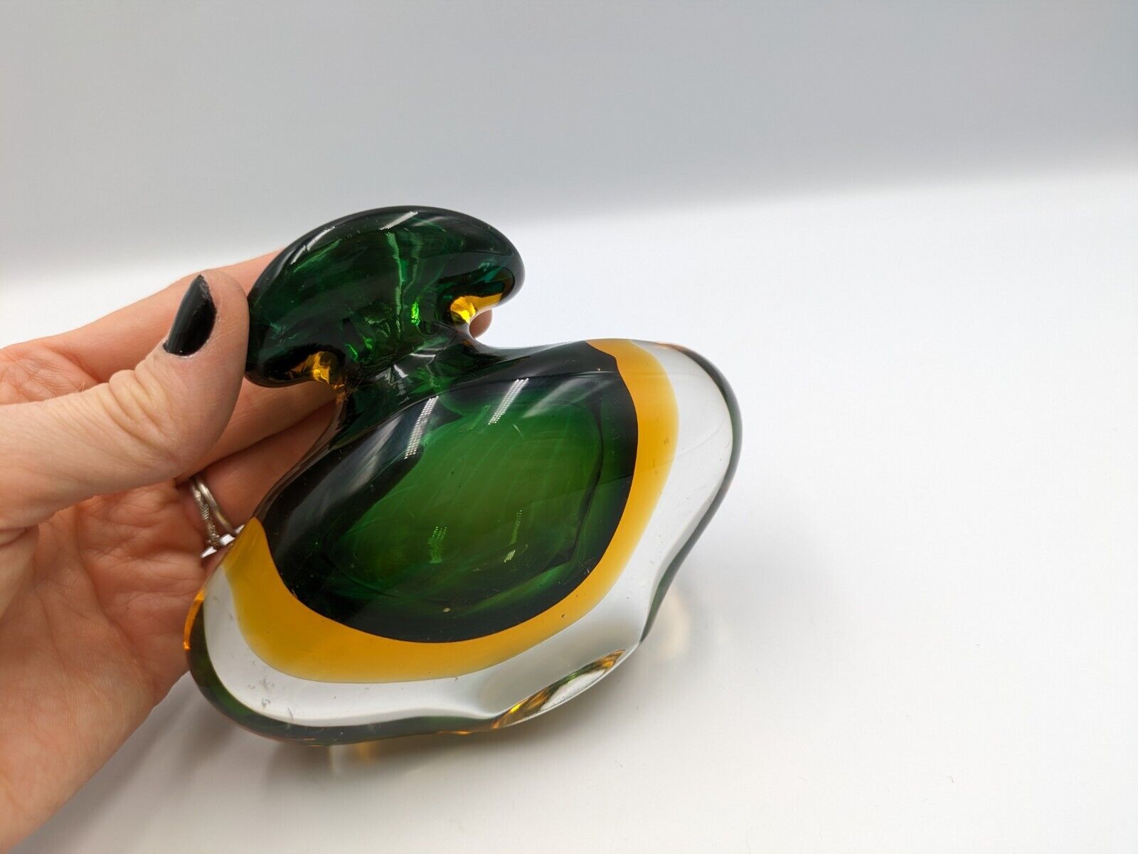 Murano Sommerso Hand Blown Art glass Green Amber Cased Italian perfume Bottle UV