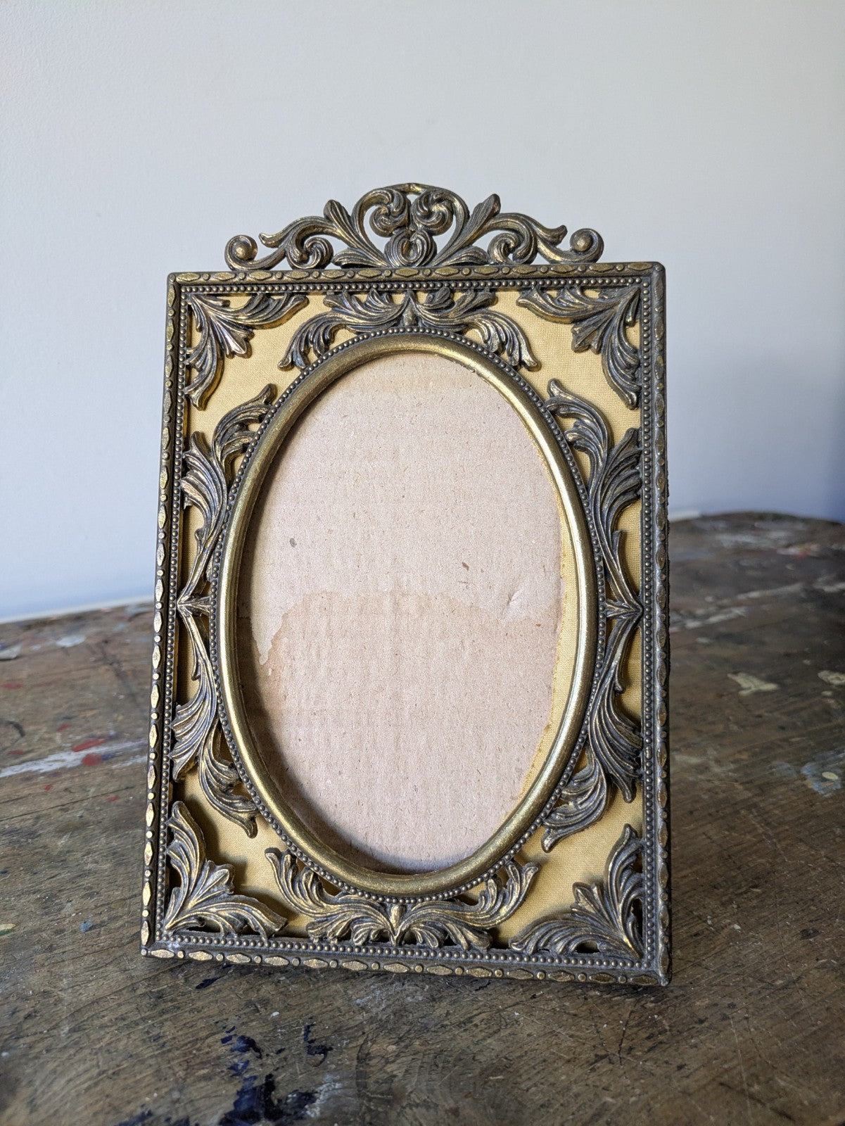 Vintage Old Picture Frame Italian Intricate Brass Frame Oval Ornate Metal Photo 