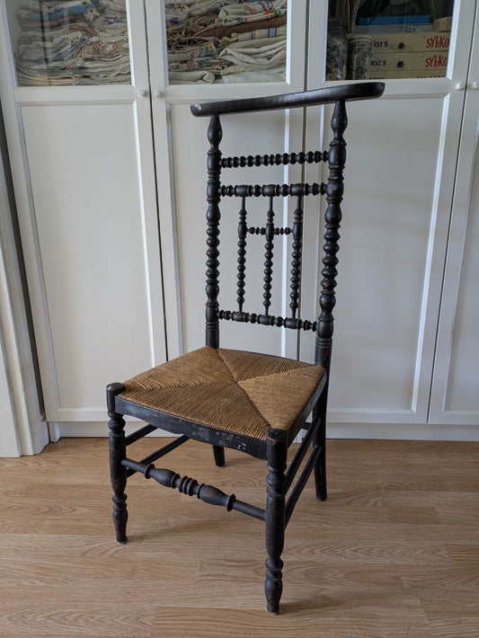 French Antique Prie Dieu Prayer Chair Bobbin Back Rush Seat 19th Century Rare