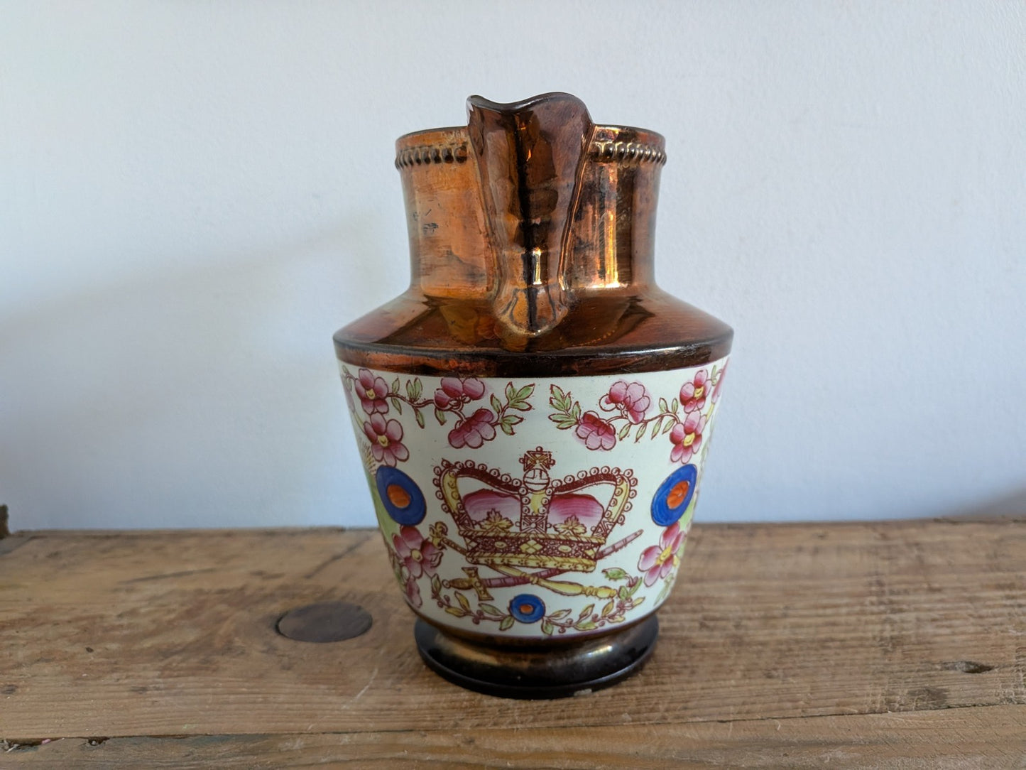Antique Pottery Pearlware Transfer Copper Lustre Jug 1825 Vintage Large English 