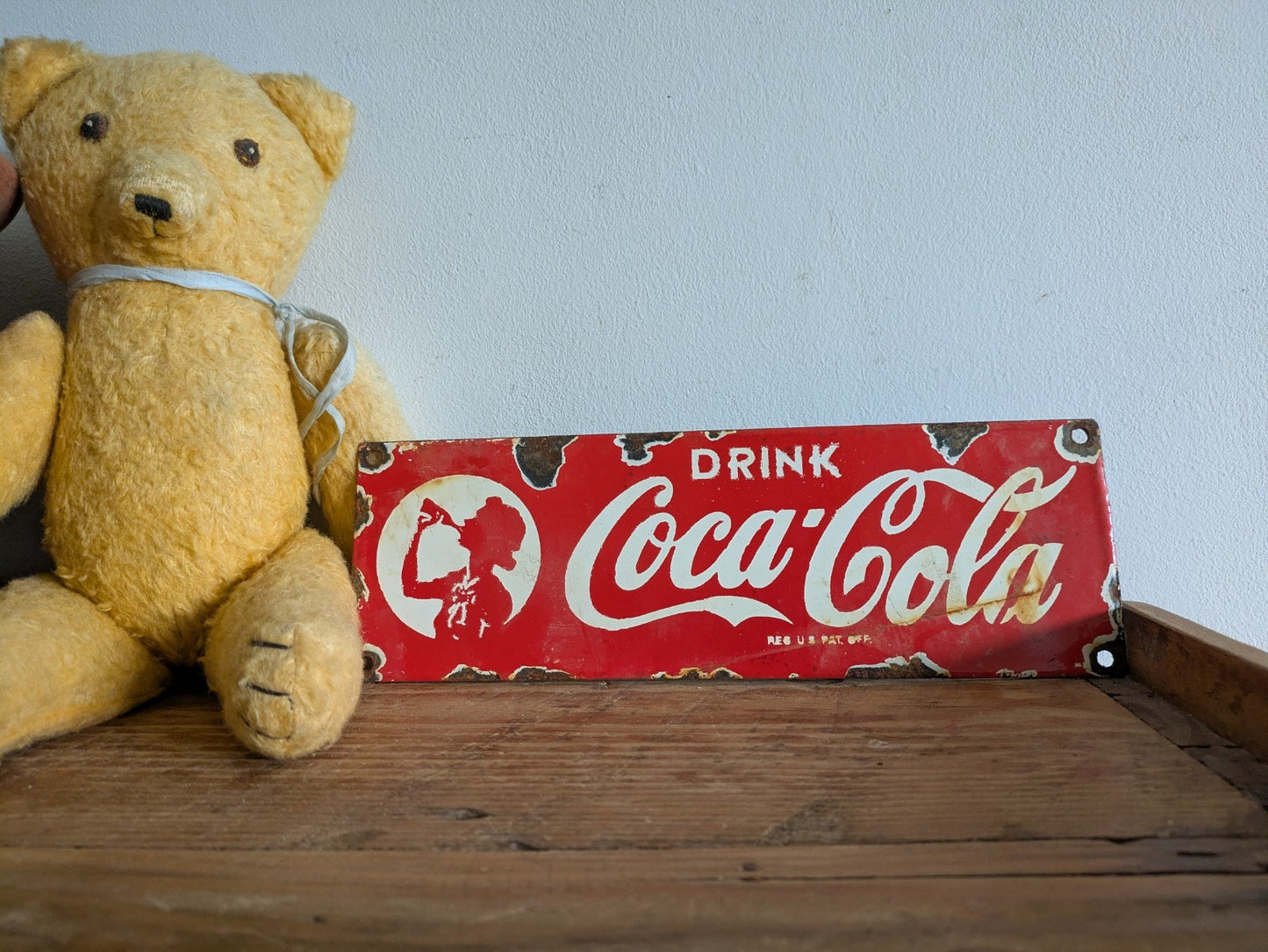 Vintage PORCELIAN COCA-COLA ENAMEL SIGN Small Advertising Metal Coke Red Wall 