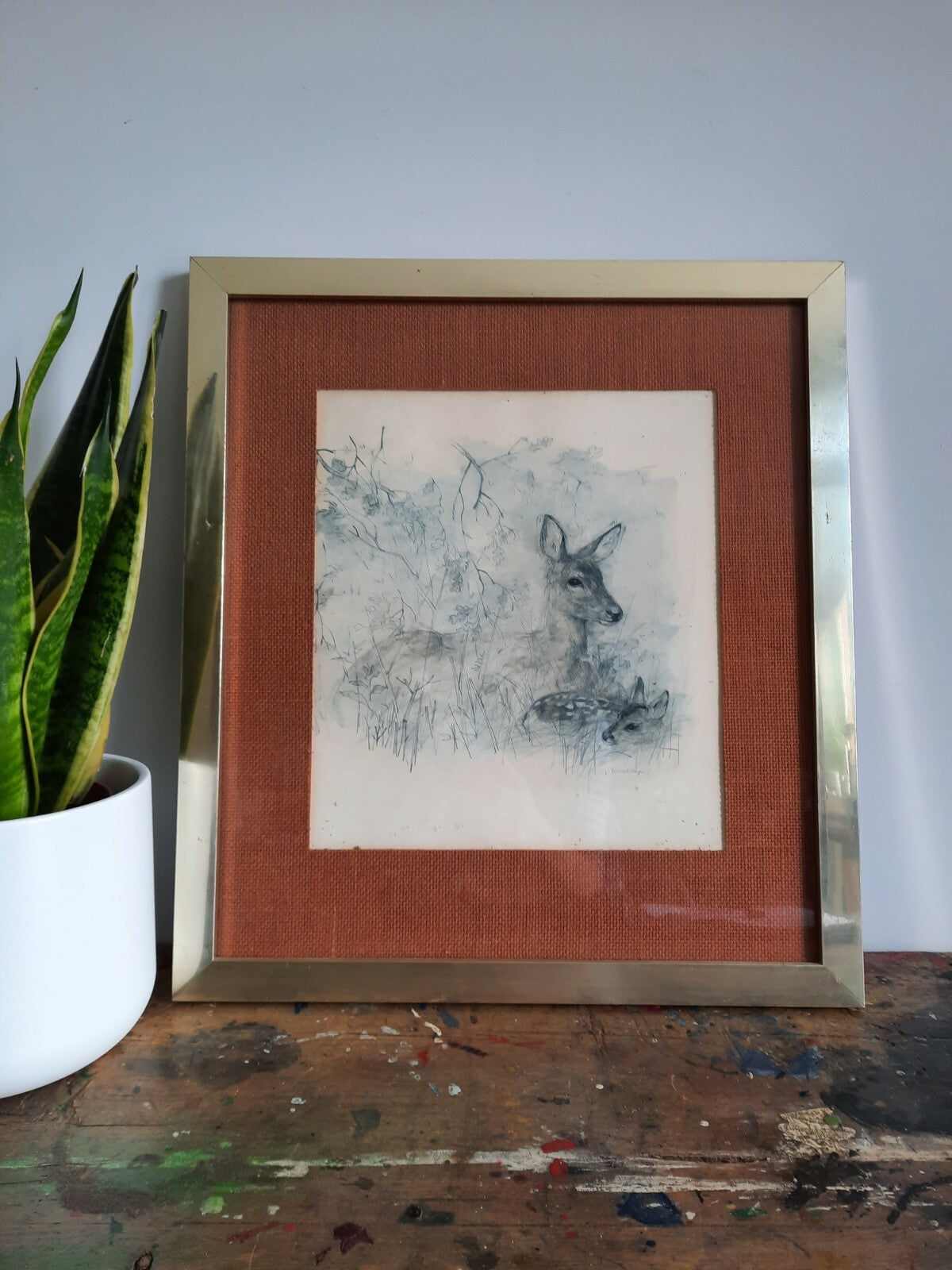  Vintage 1980's Picture Print.  Mads Stage. Danish Artist Deer Fawn Retro Nature
